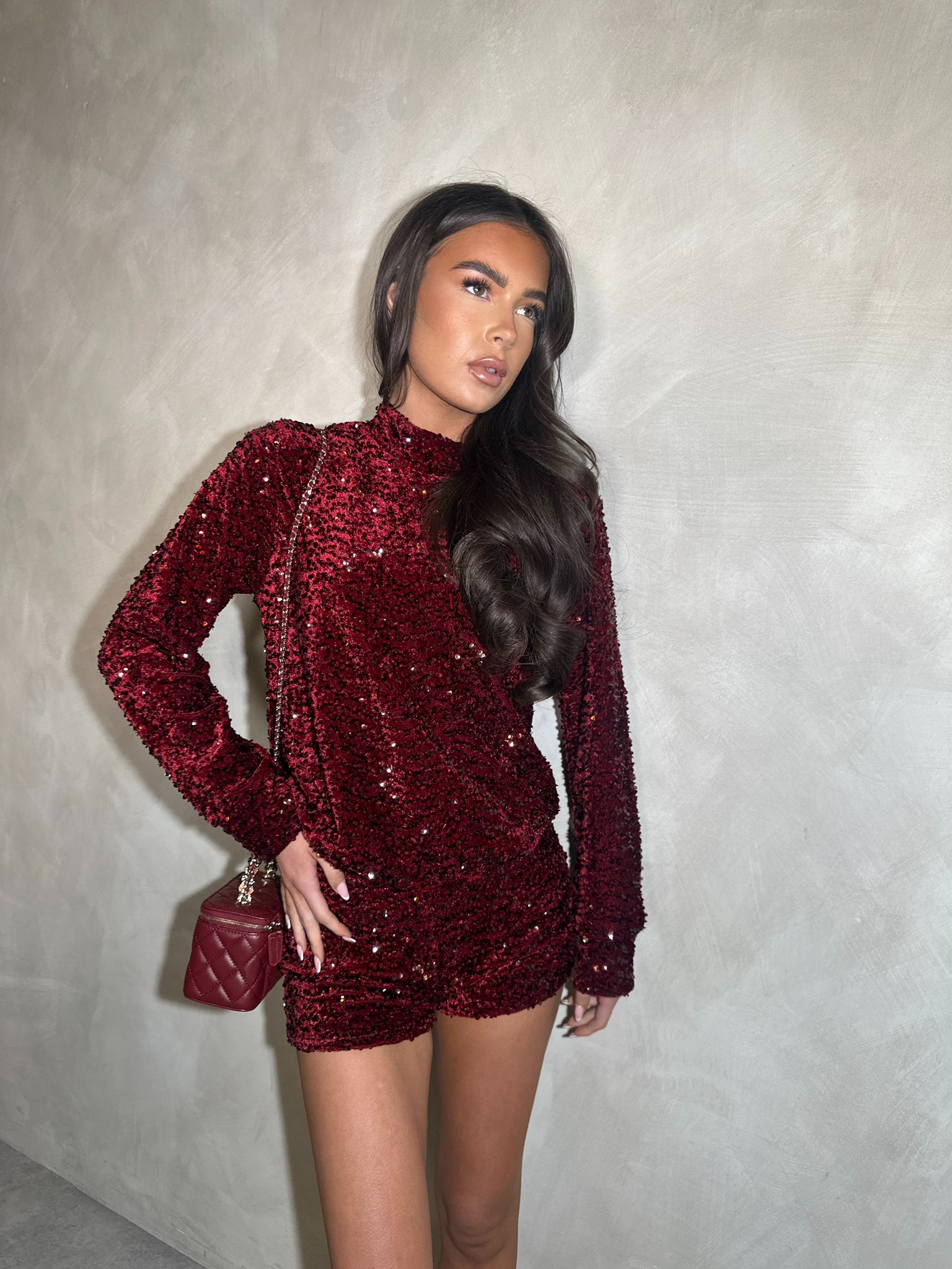 Sequin long sleeve co-ord - burgundy