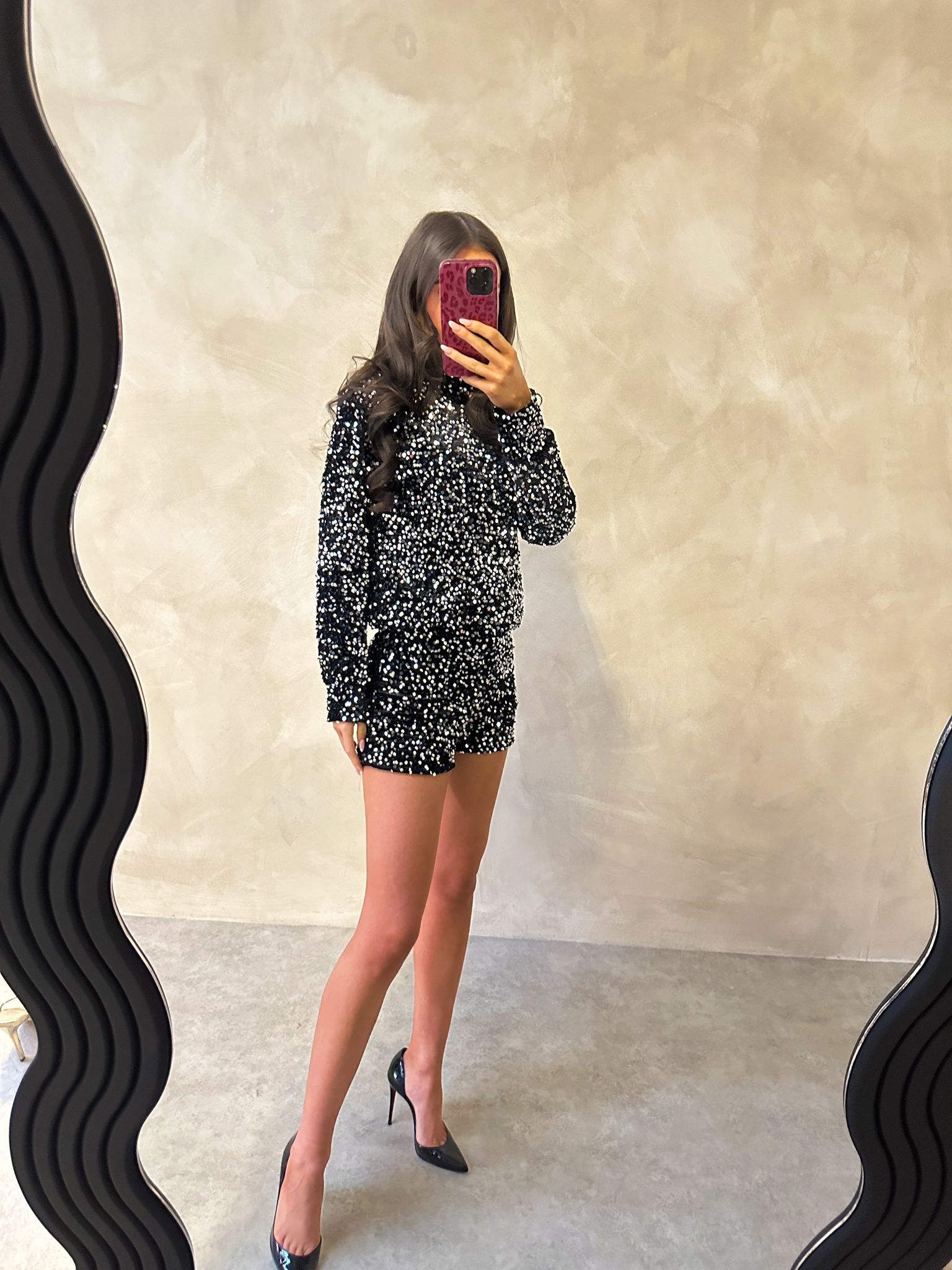 Sequin long sleeve co-ord - black & silver