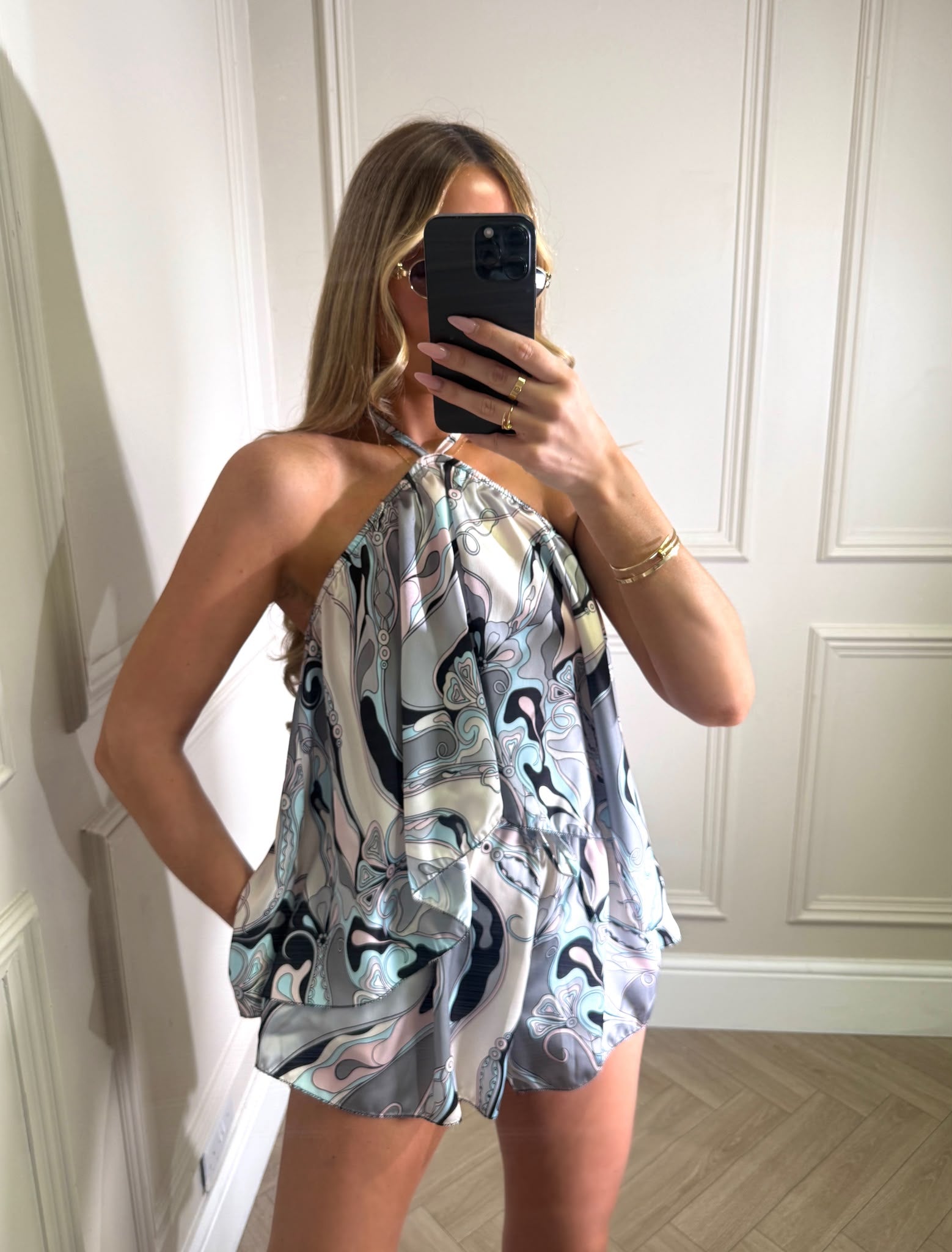Jasmin print short co-ord - black