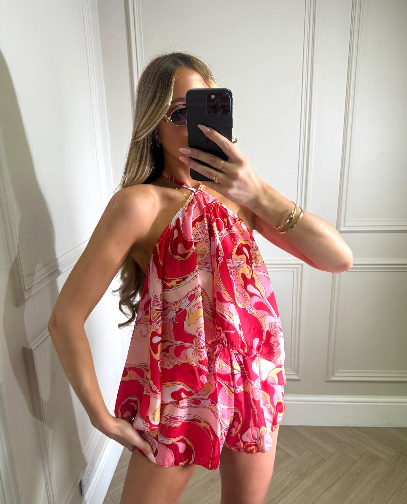 Jasmin print short co-ord - red