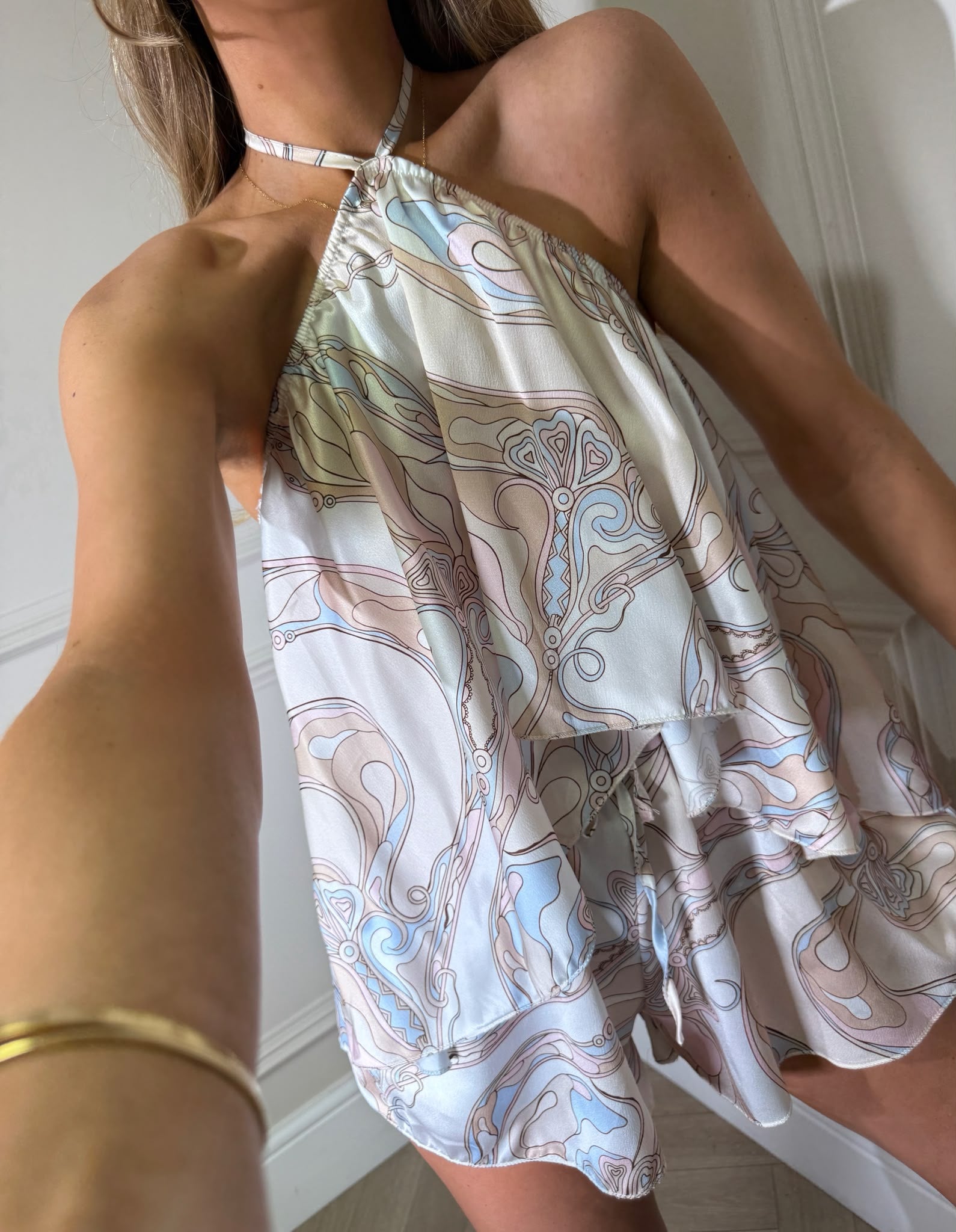 Jasmin print short co-ord - beige