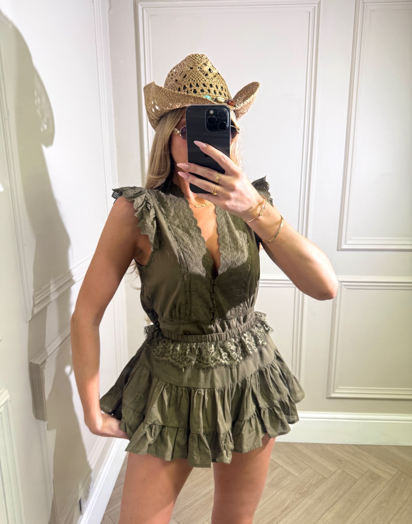 Luxury skort lace set - khaki