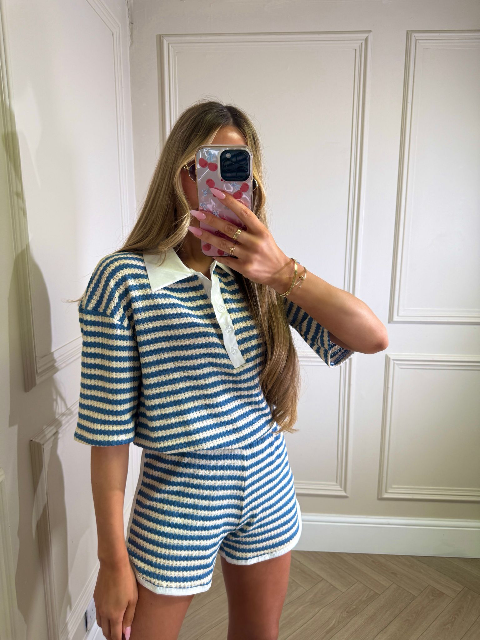 Collar stripe co-ord - petrol blue