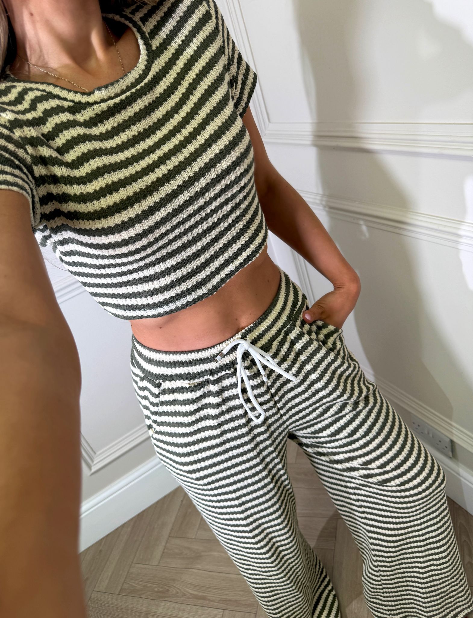 Ruby stripe trouser set - khaki