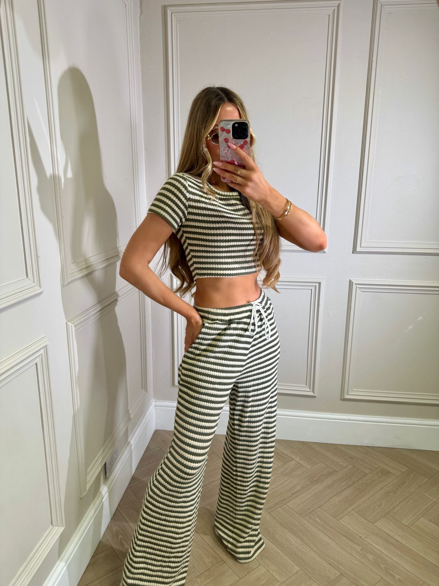 Ruby stripe trouser set - khaki