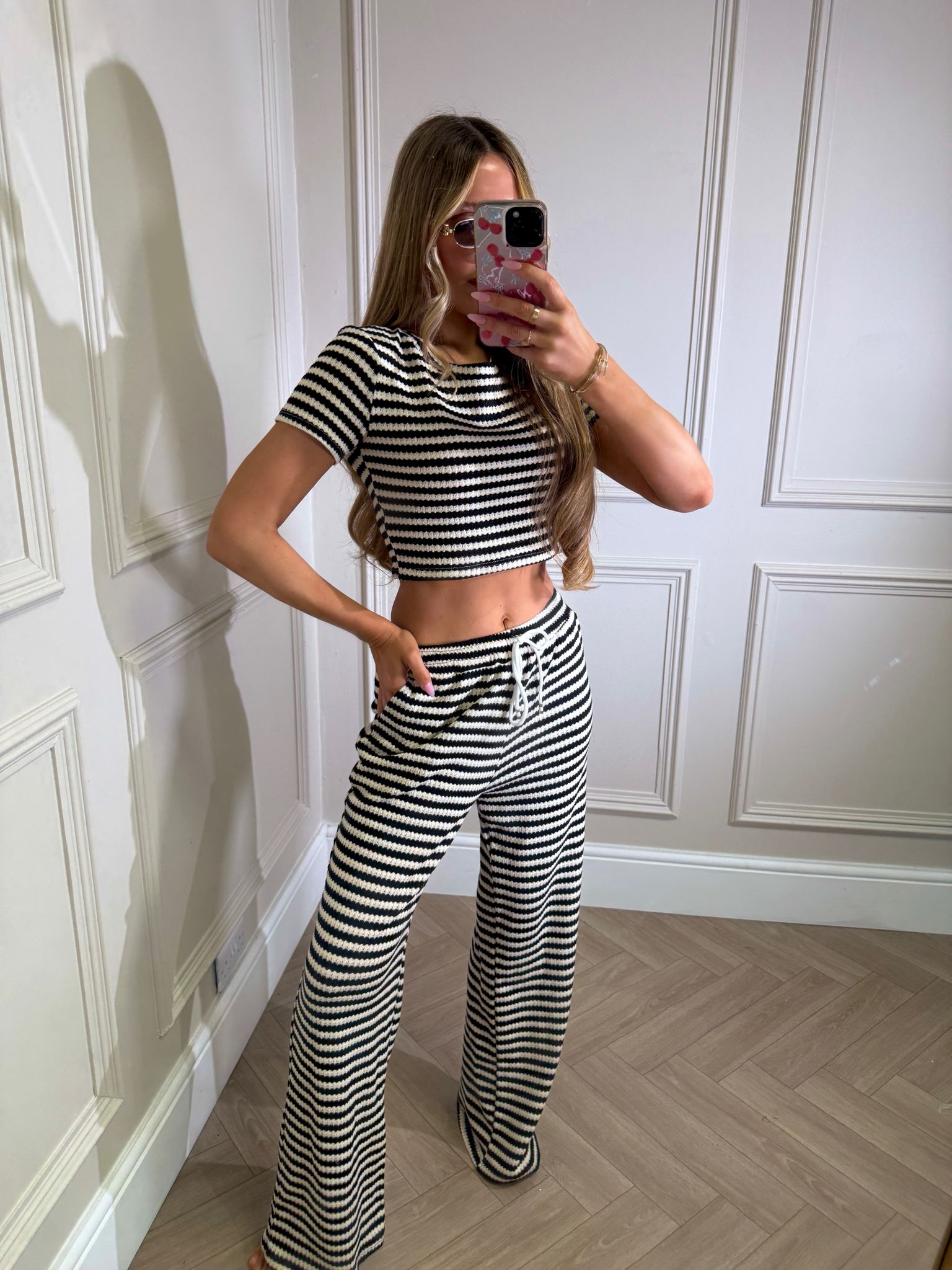 Ruby stripe trouser set - black