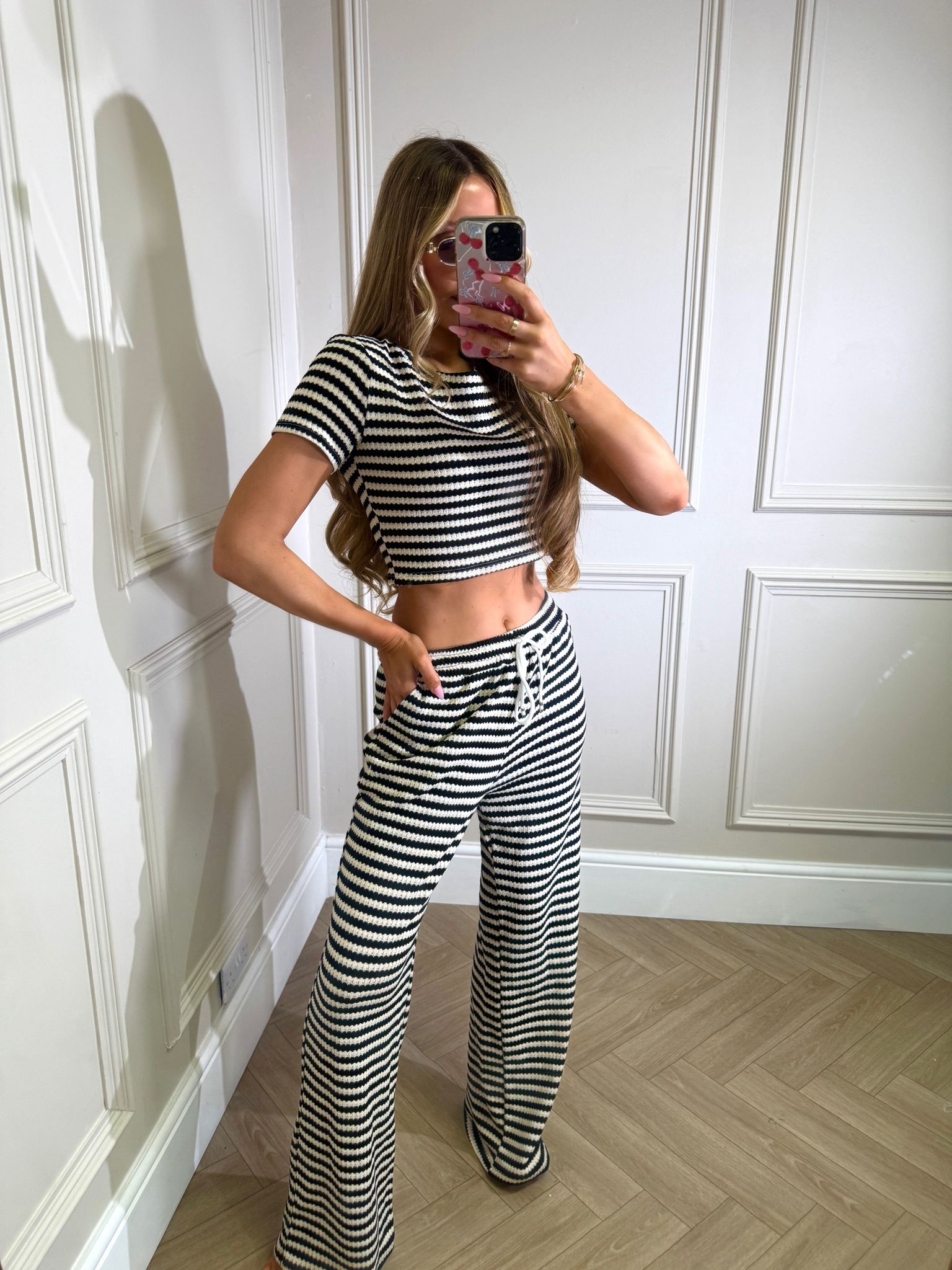 Ruby stripe trouser set - black