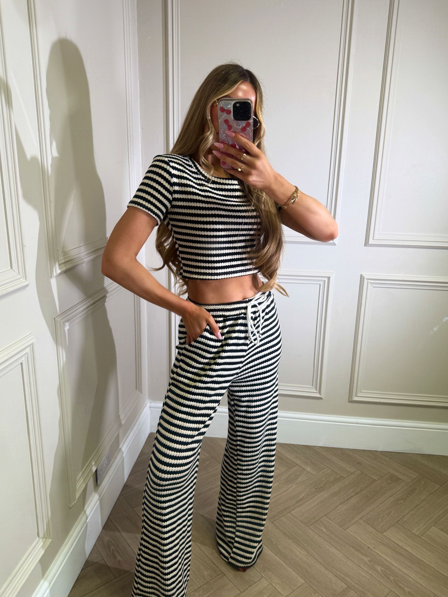 Ruby stripe trouser set - black