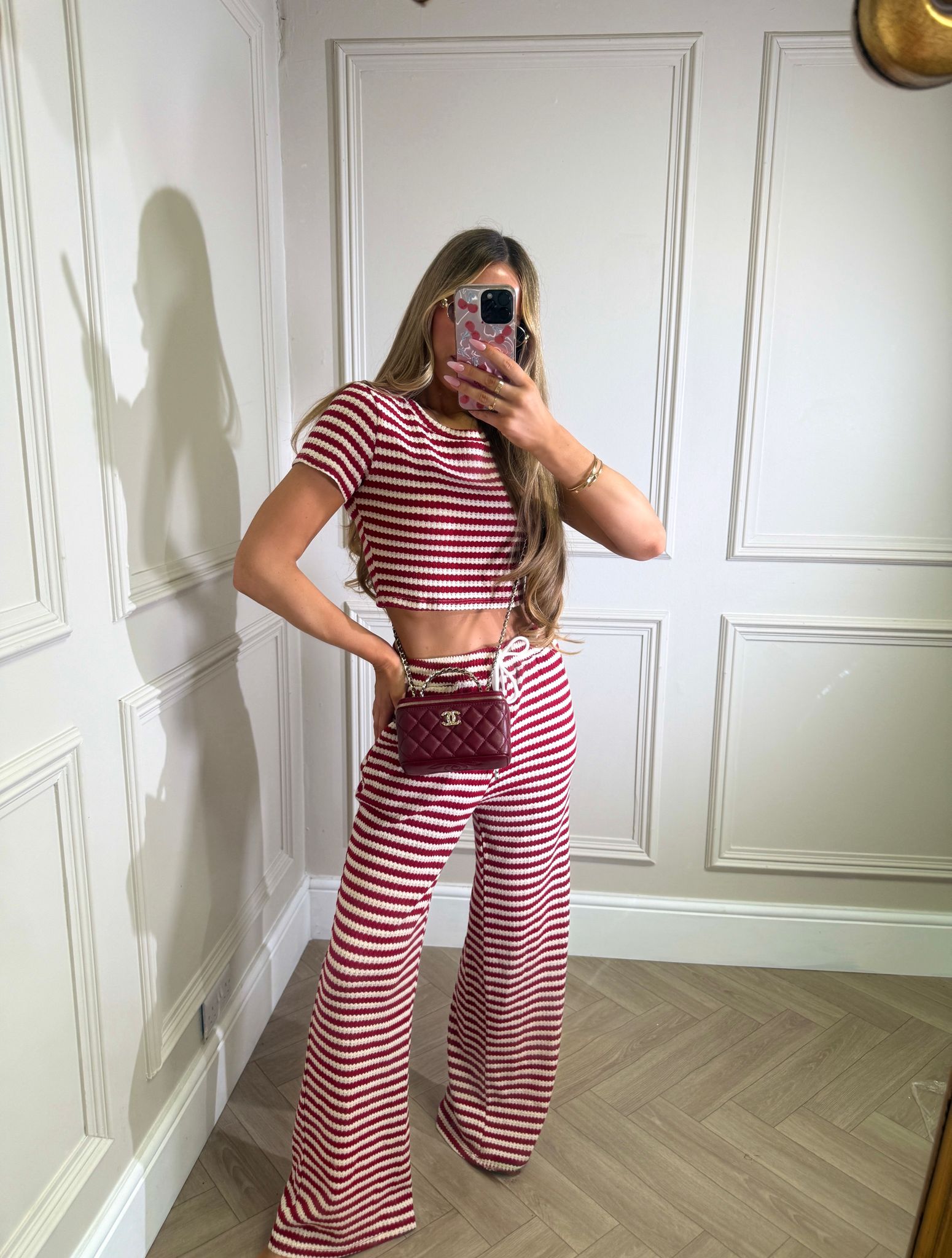 Ruby stripe trouser set - red