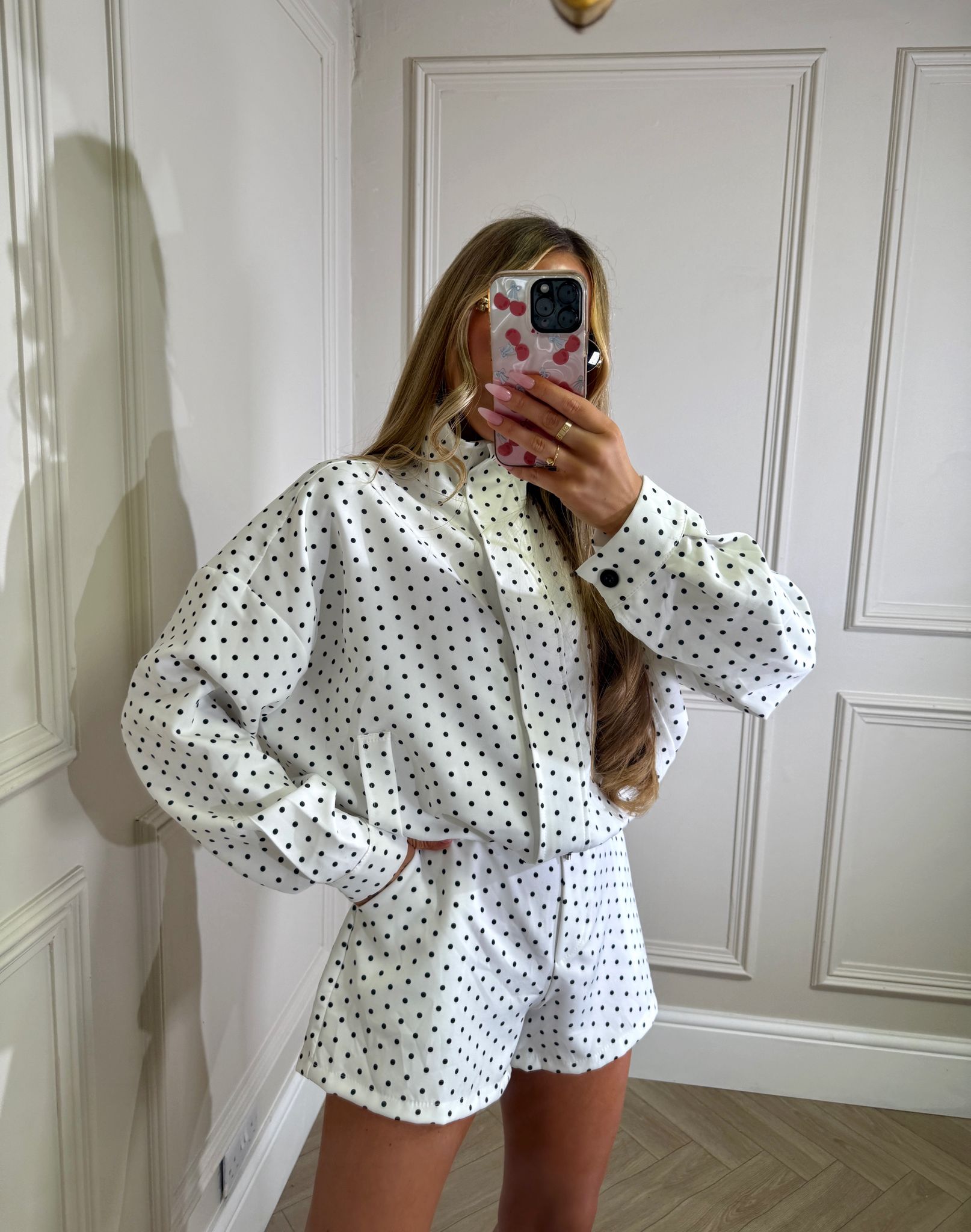 Polka dot jacket set - white