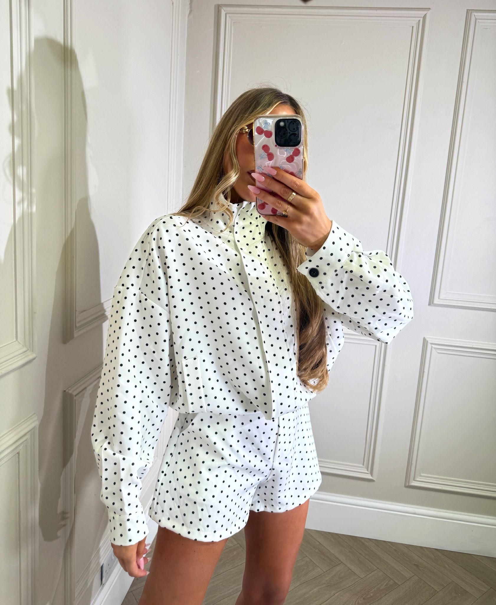 Polka dot jacket set - white