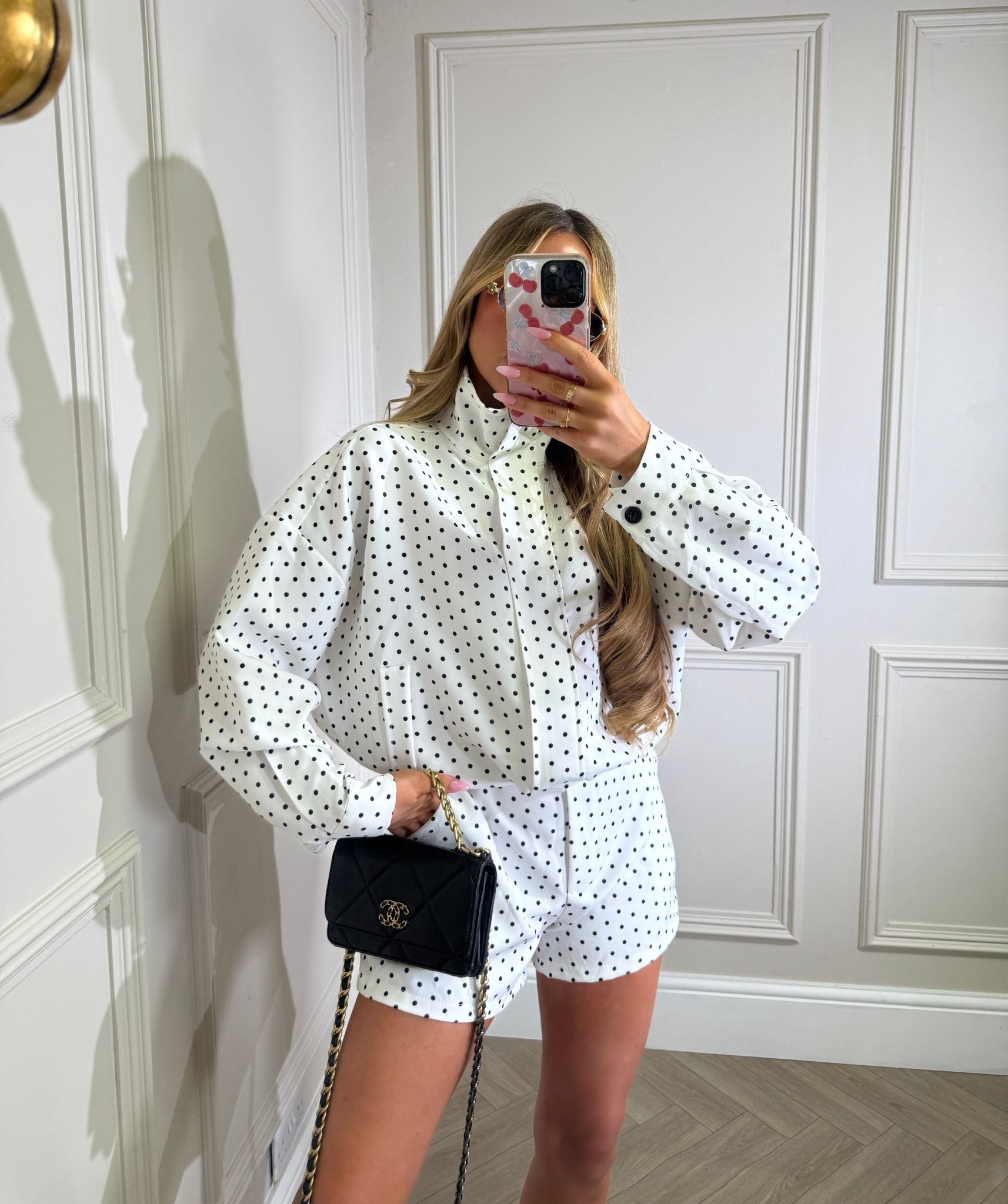Polka dot jacket set - white