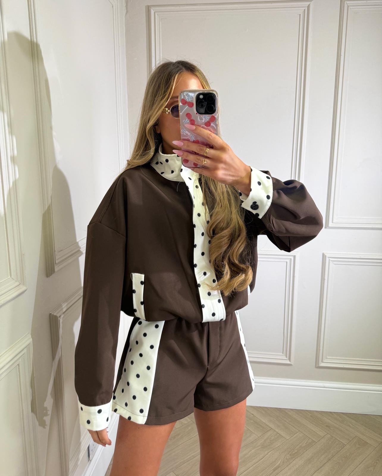 Short co-ord with dots - brown