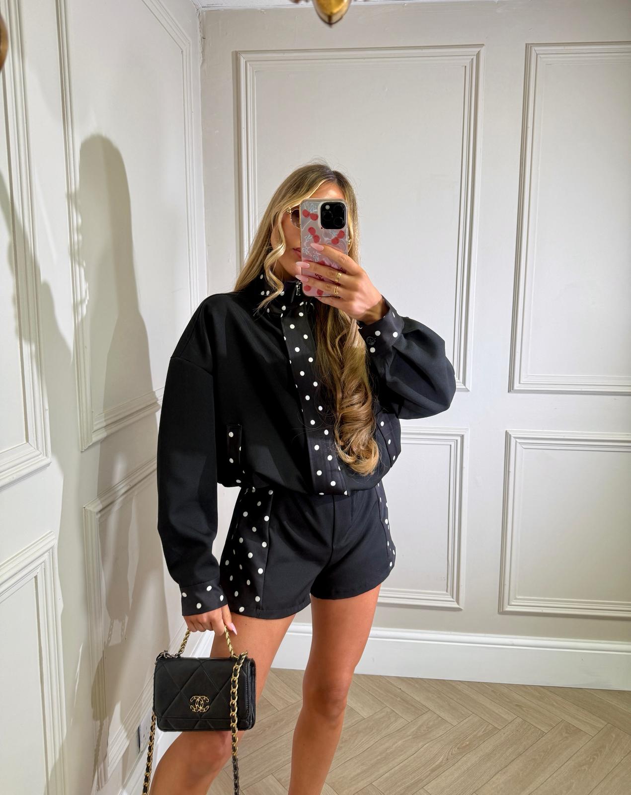 Short co-ord with dots - black