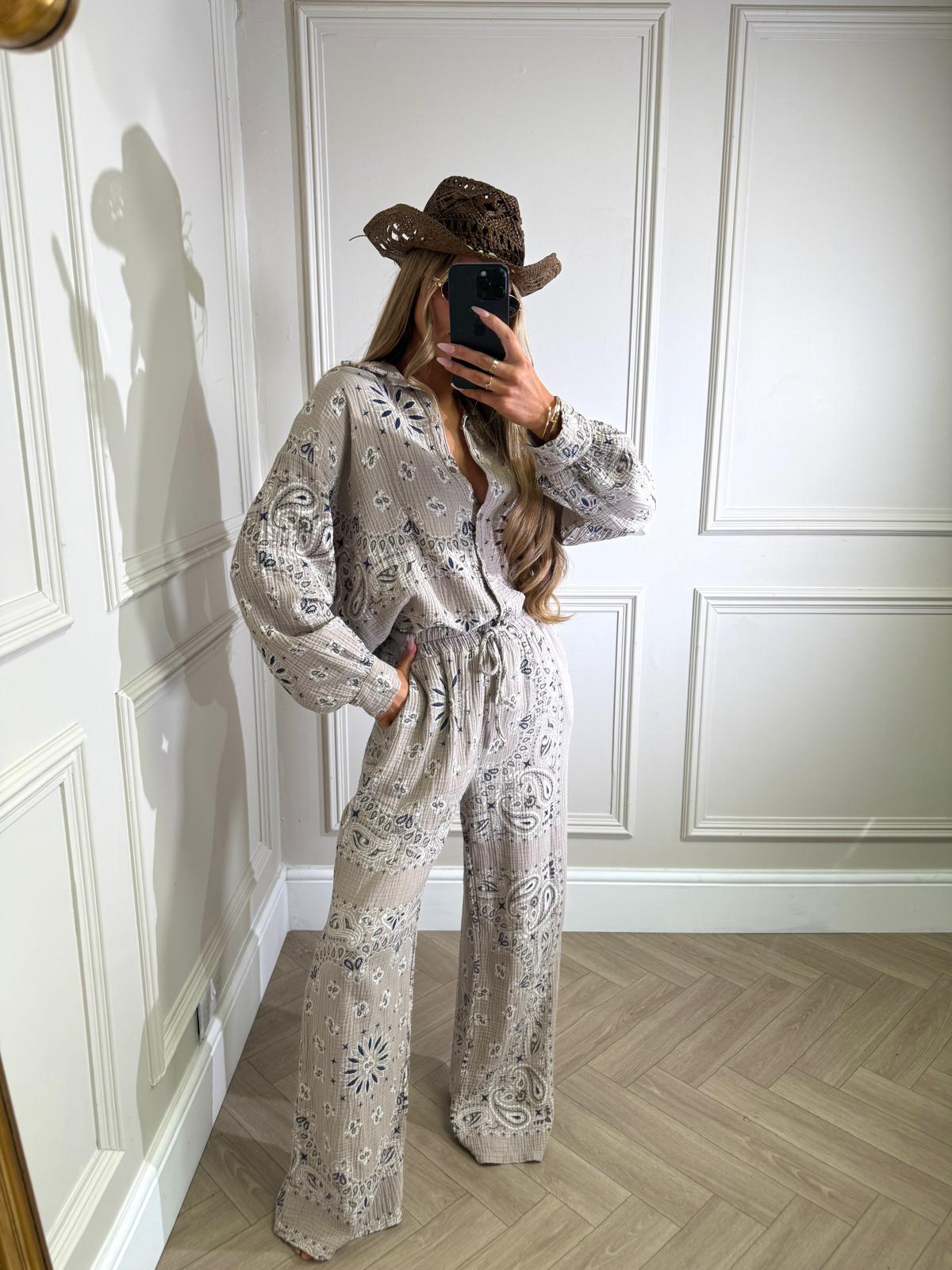 Bandana linen trouser set - beige