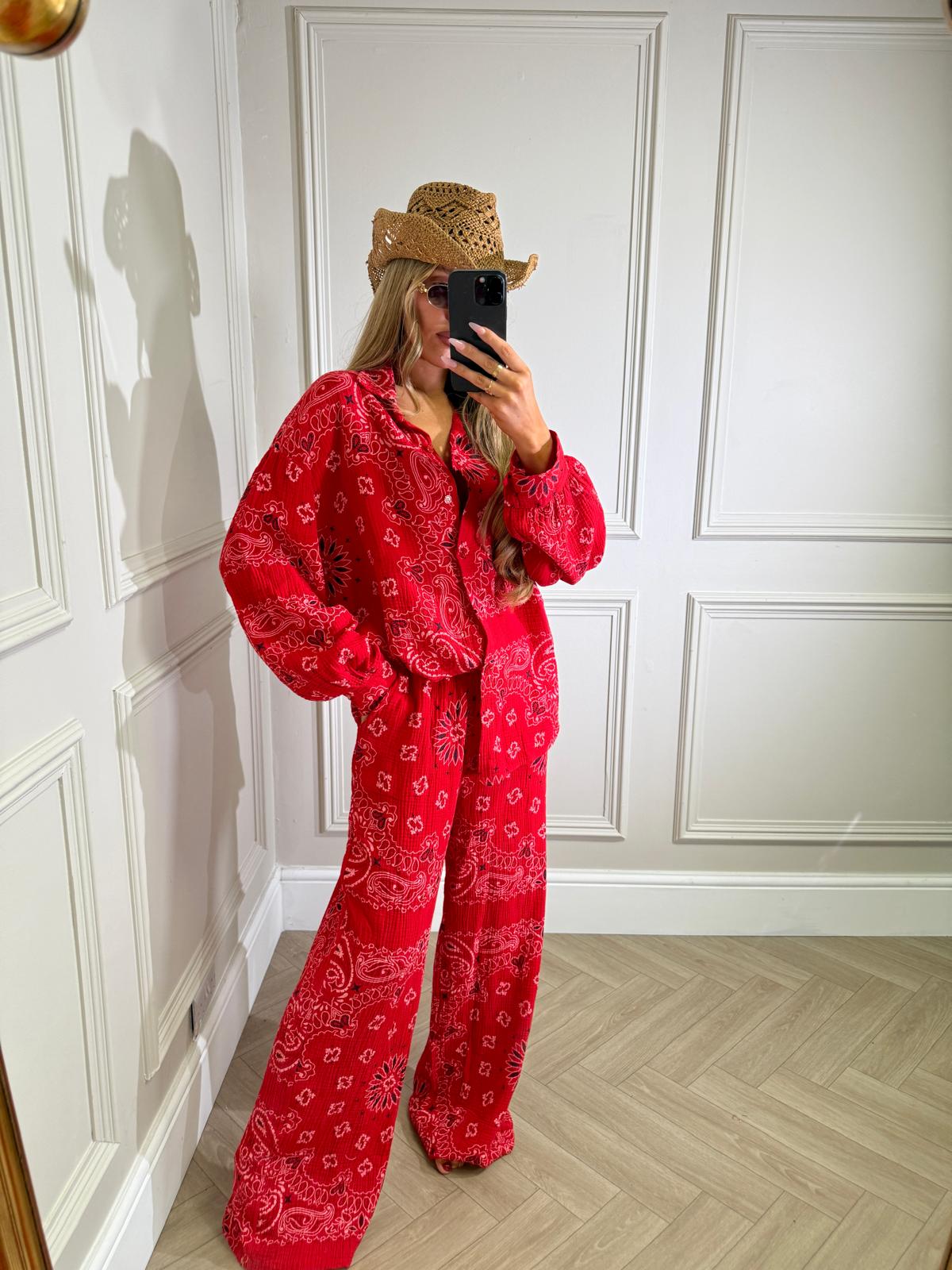 Bandana linen trouser set - red