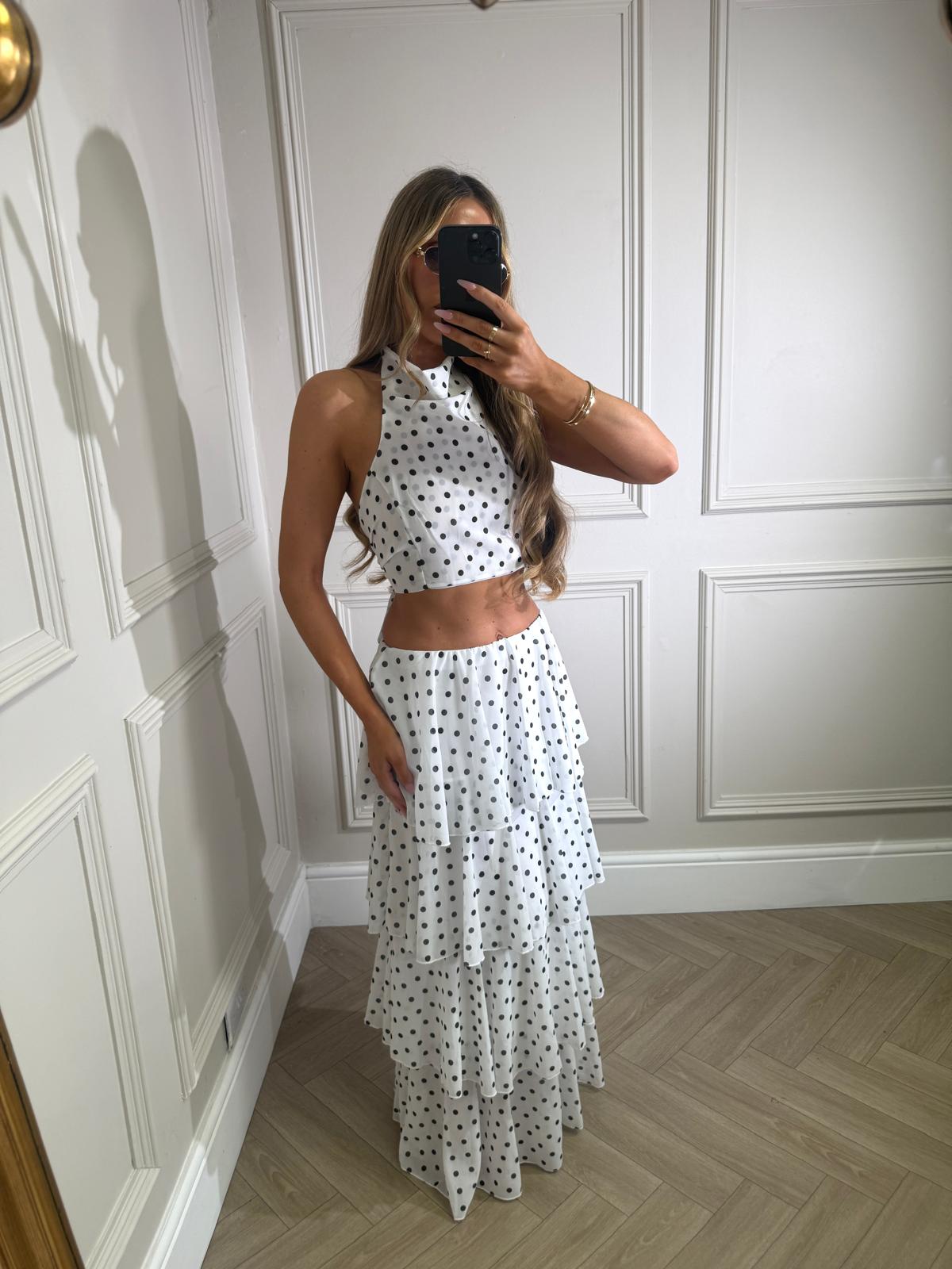 Maxi ruffle dot skirt set - white