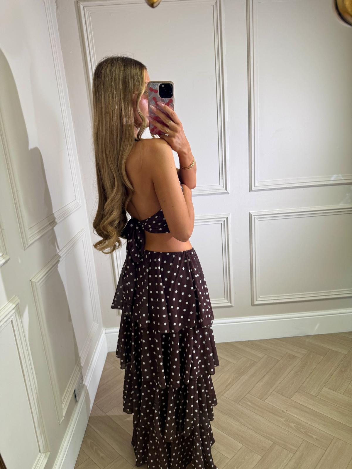 Maxi ruffle dot skirt set - brown