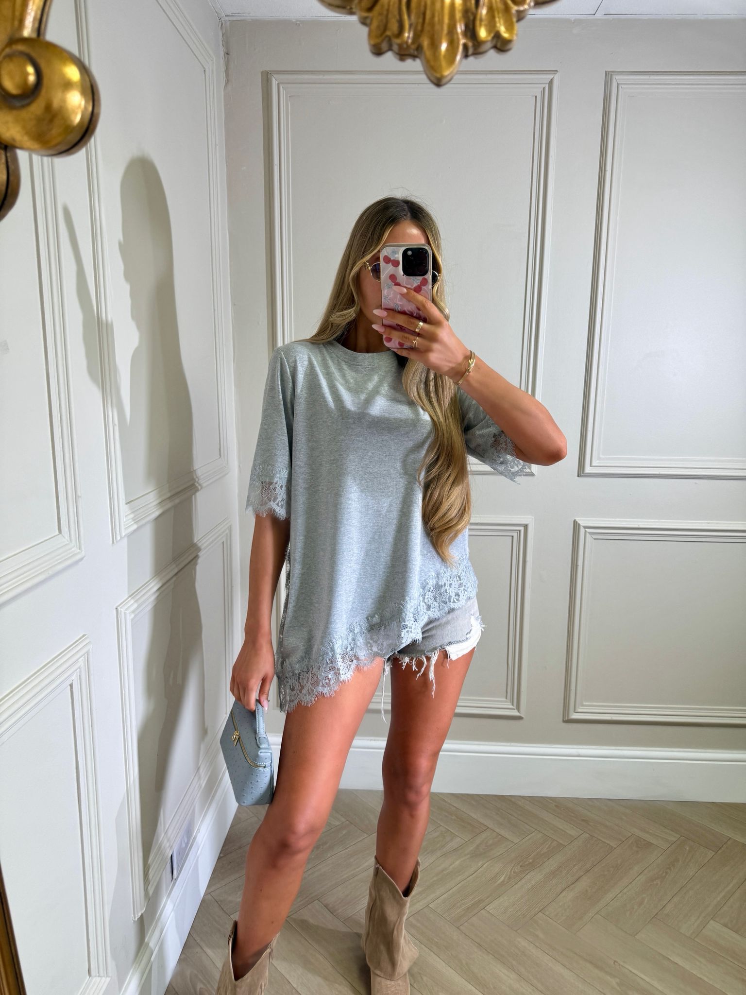 Lace asymmetric Tshirt - grey