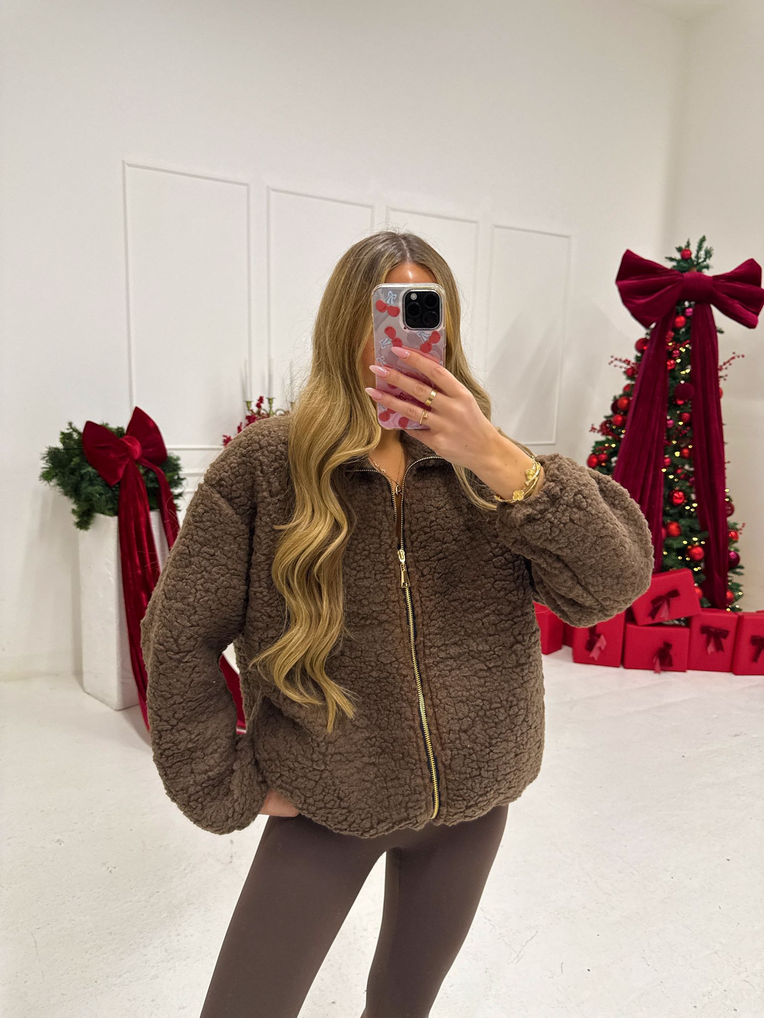 Teddy Gold Zip Jacket - Brown