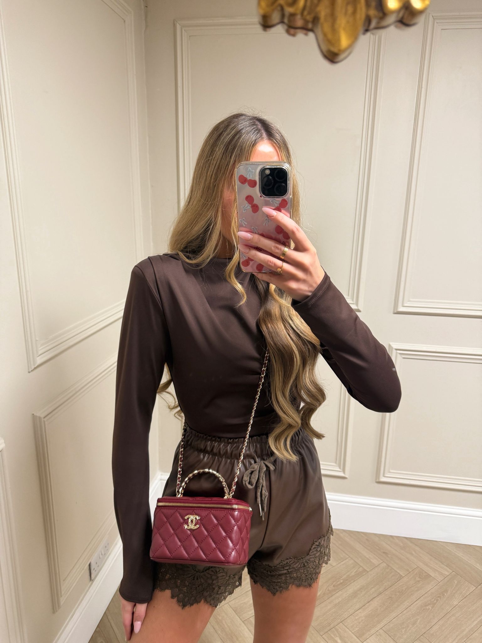 Structured shoulder top - brown