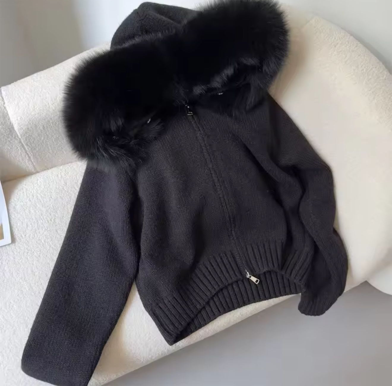 Luxury Fur Cardigan Jacket - black PRE ORDER