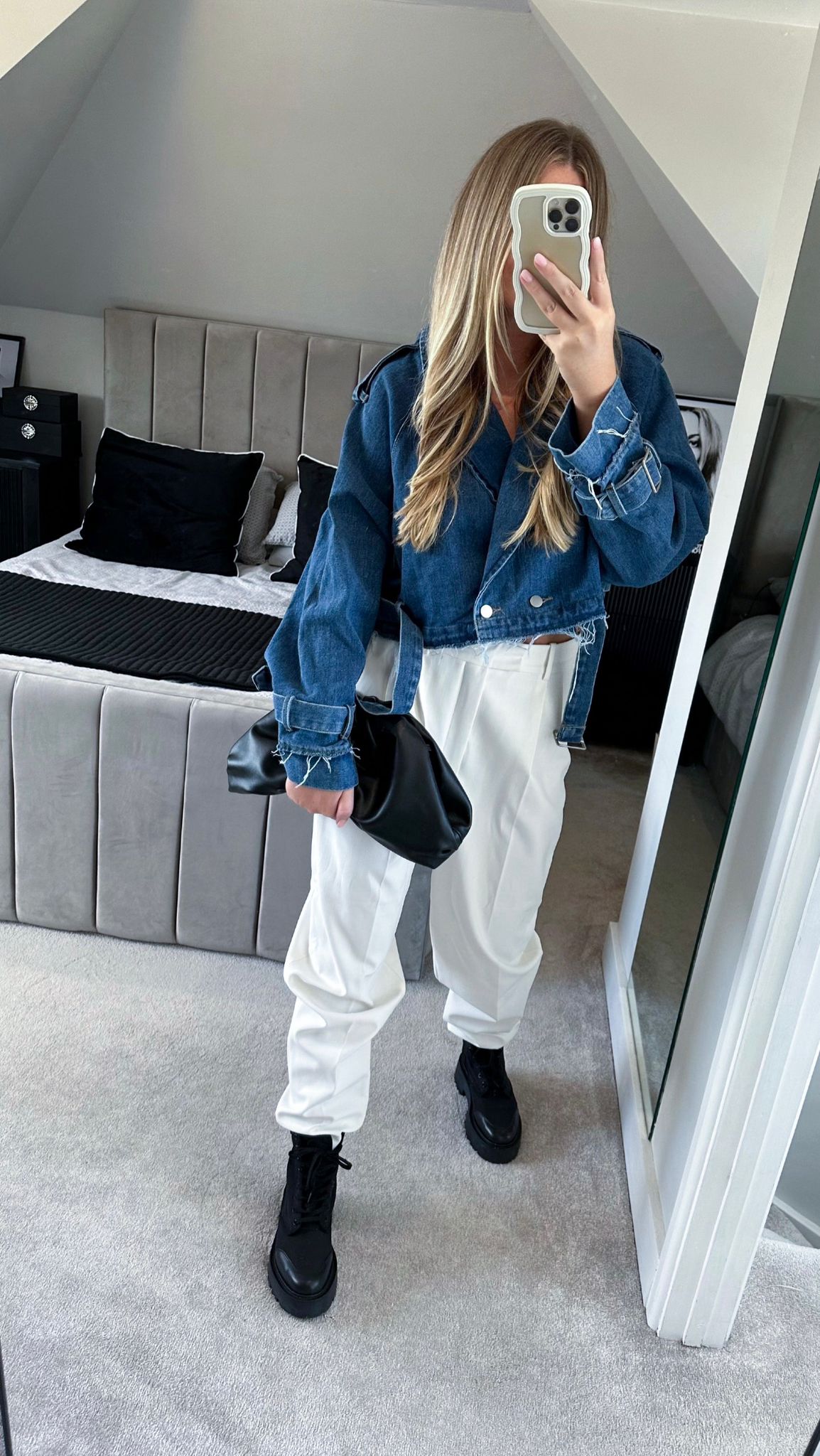 Cropped Denim Trench Jacket