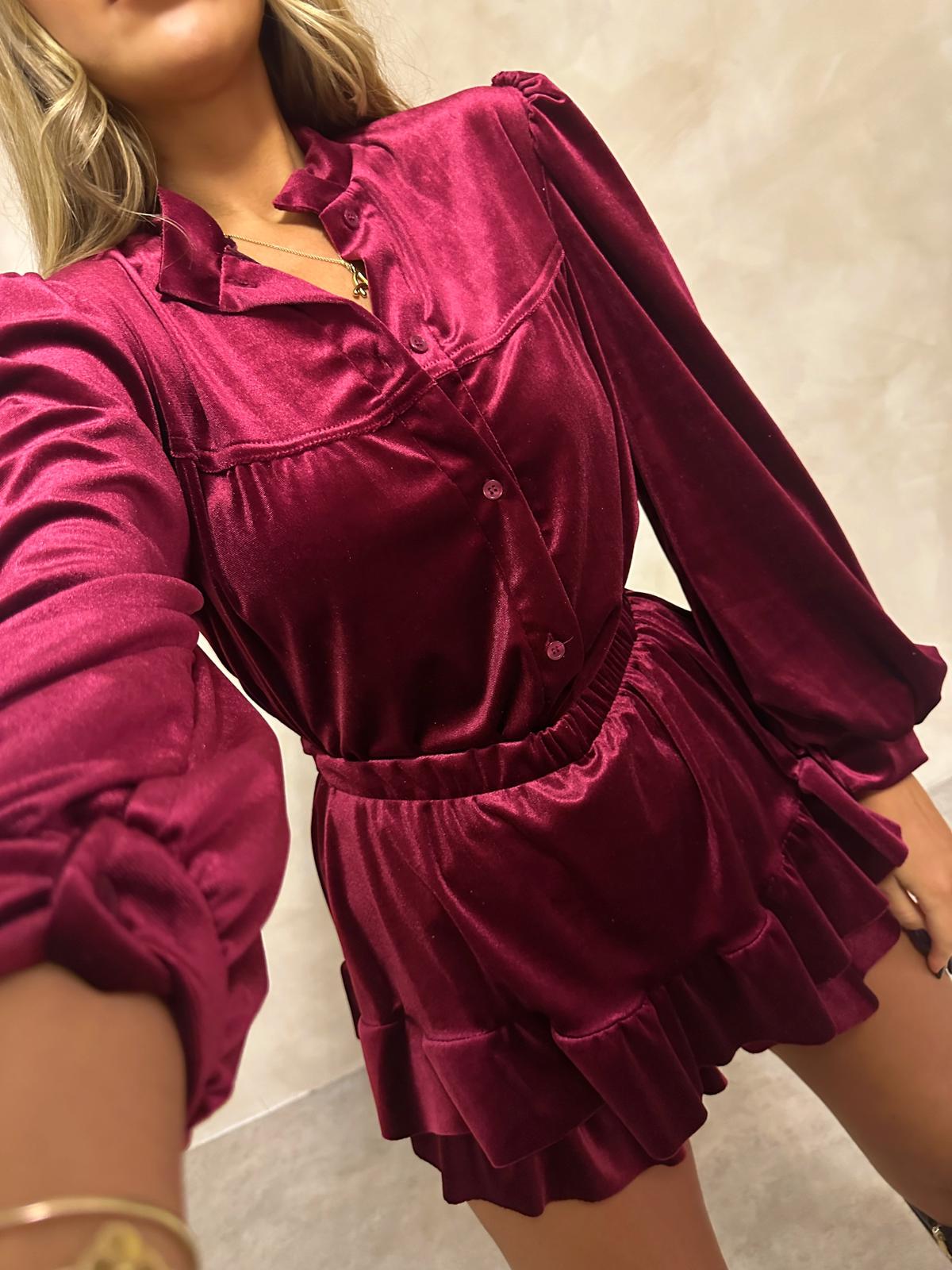 Velvet frill short co-ord