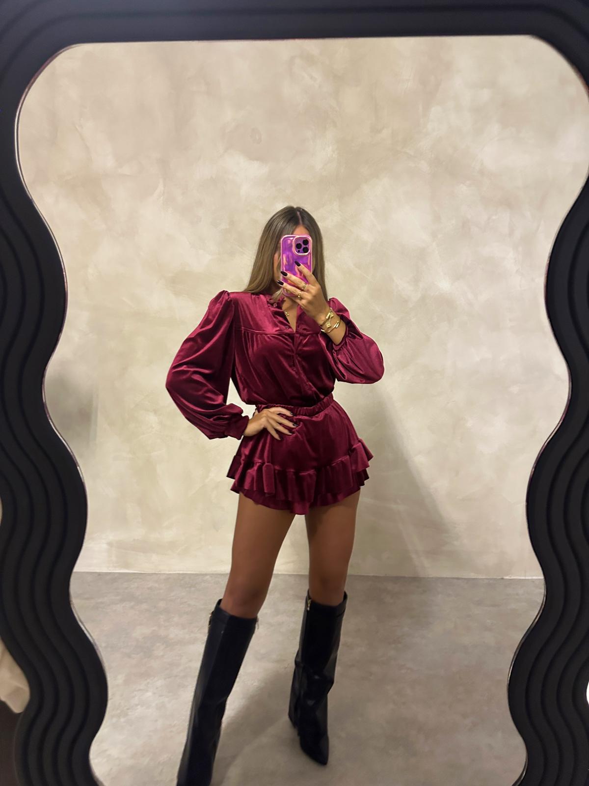 Velvet frill short co-ord