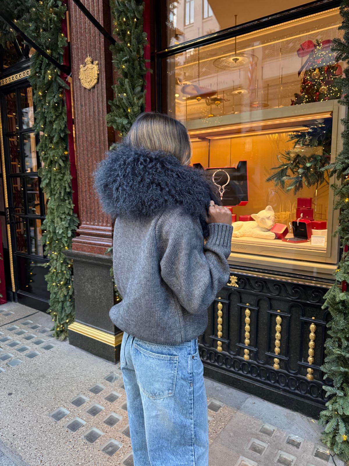 Mongolian Luxury Fur Cardigan Jacket - grey PRE ORDER