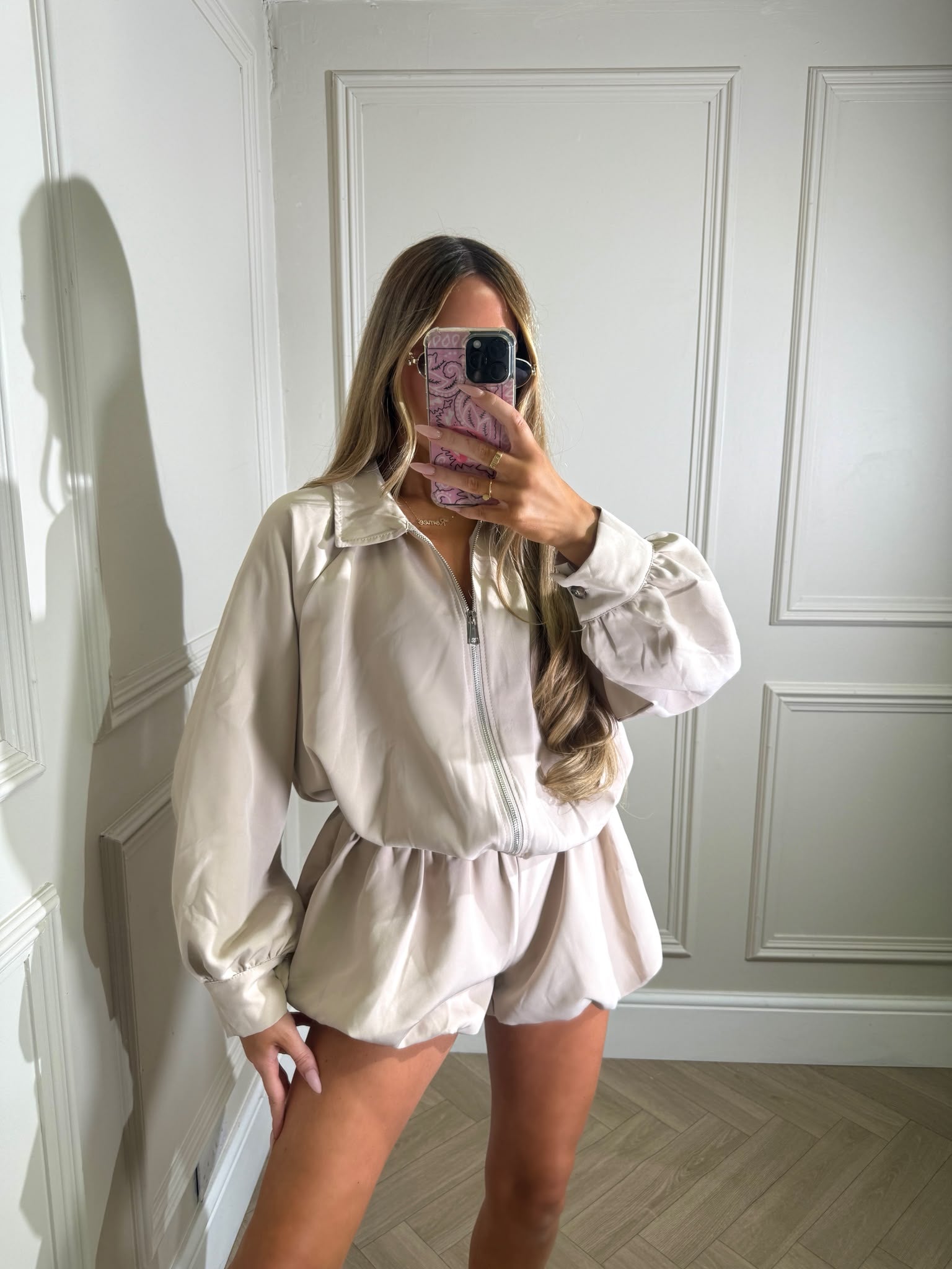 Jacket and puff shorts co-ord - beige
