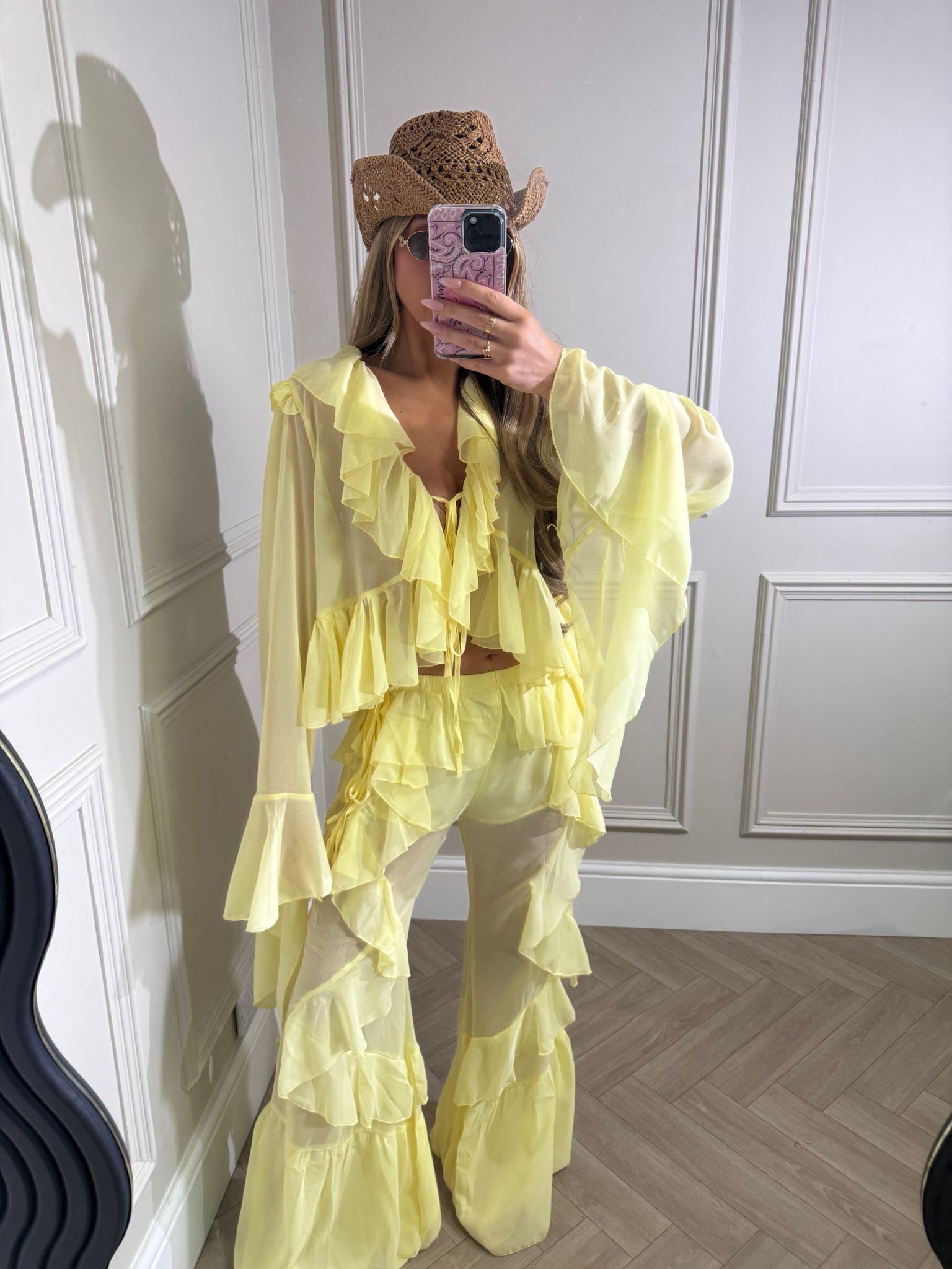 Ruffle shirt and trouser set - yellow