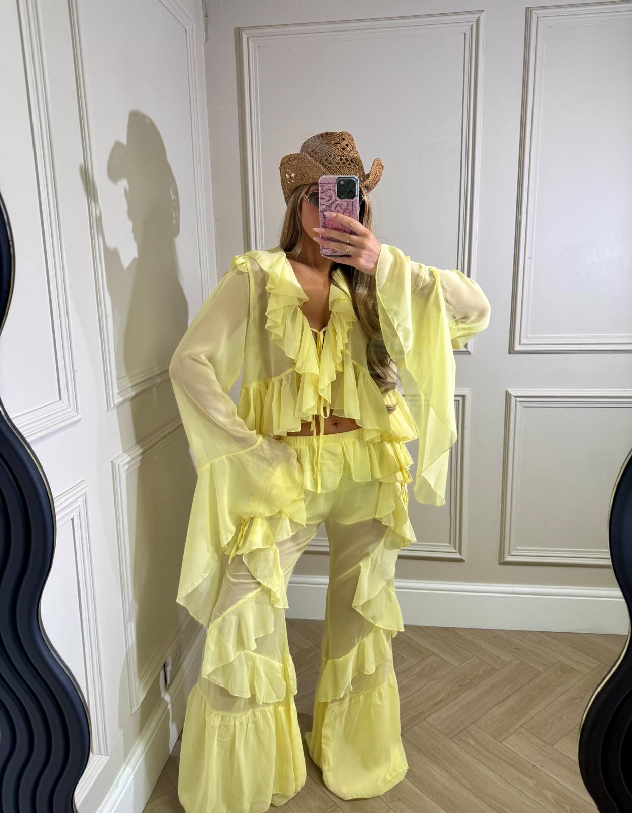 Ruffle shirt and trouser set - yellow