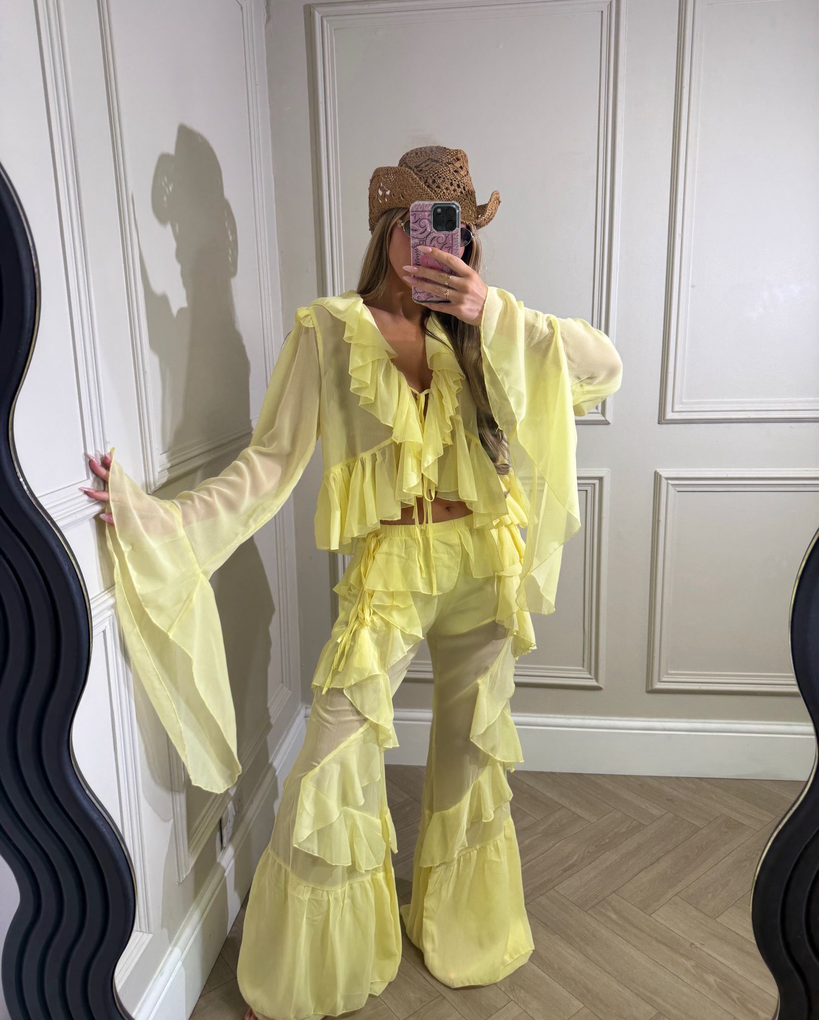 Ruffle shirt and trouser set - yellow