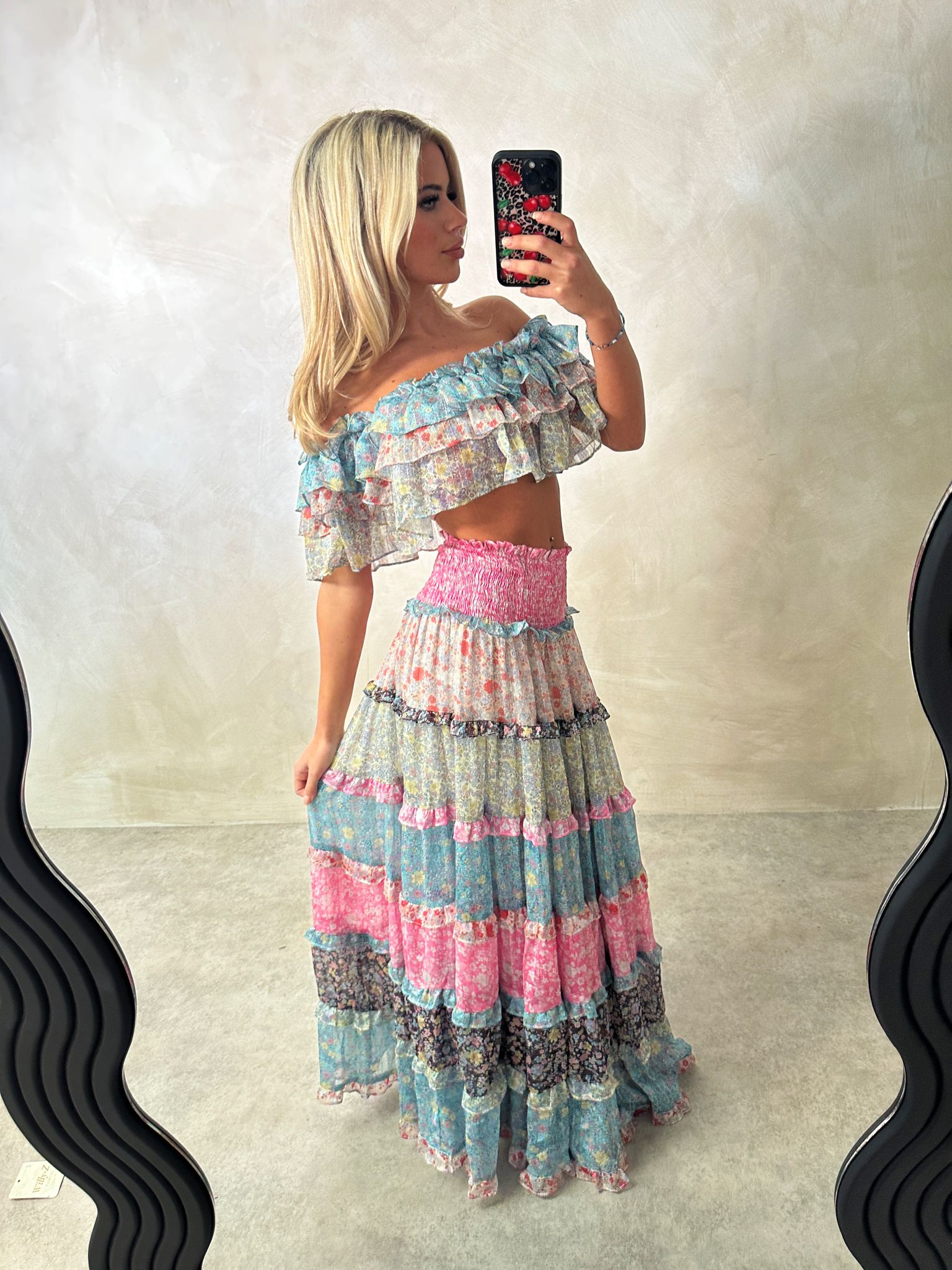 Boho skirt with matching top - pink