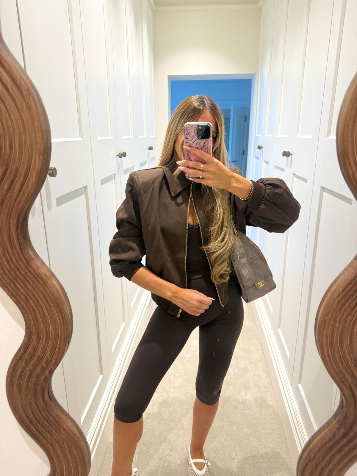 Shoulder pad collar jacket - brown