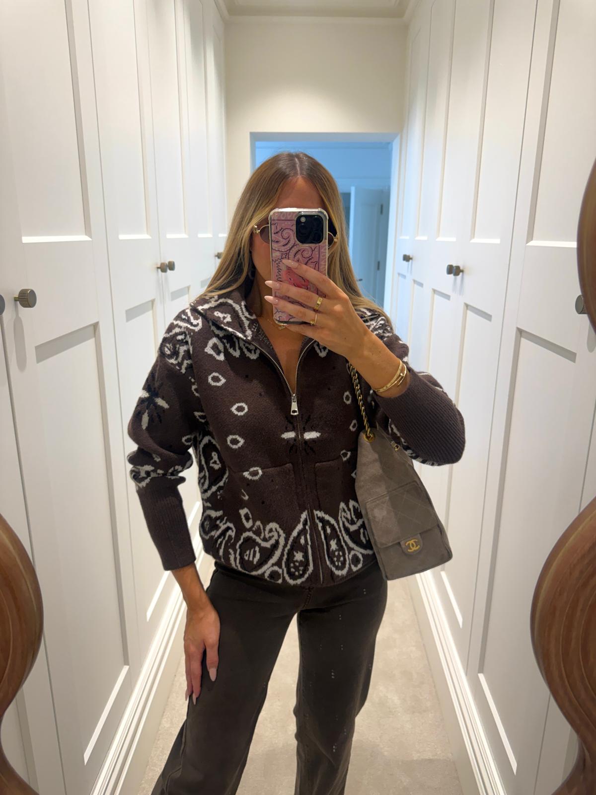 Bandana knit cardigan - brown