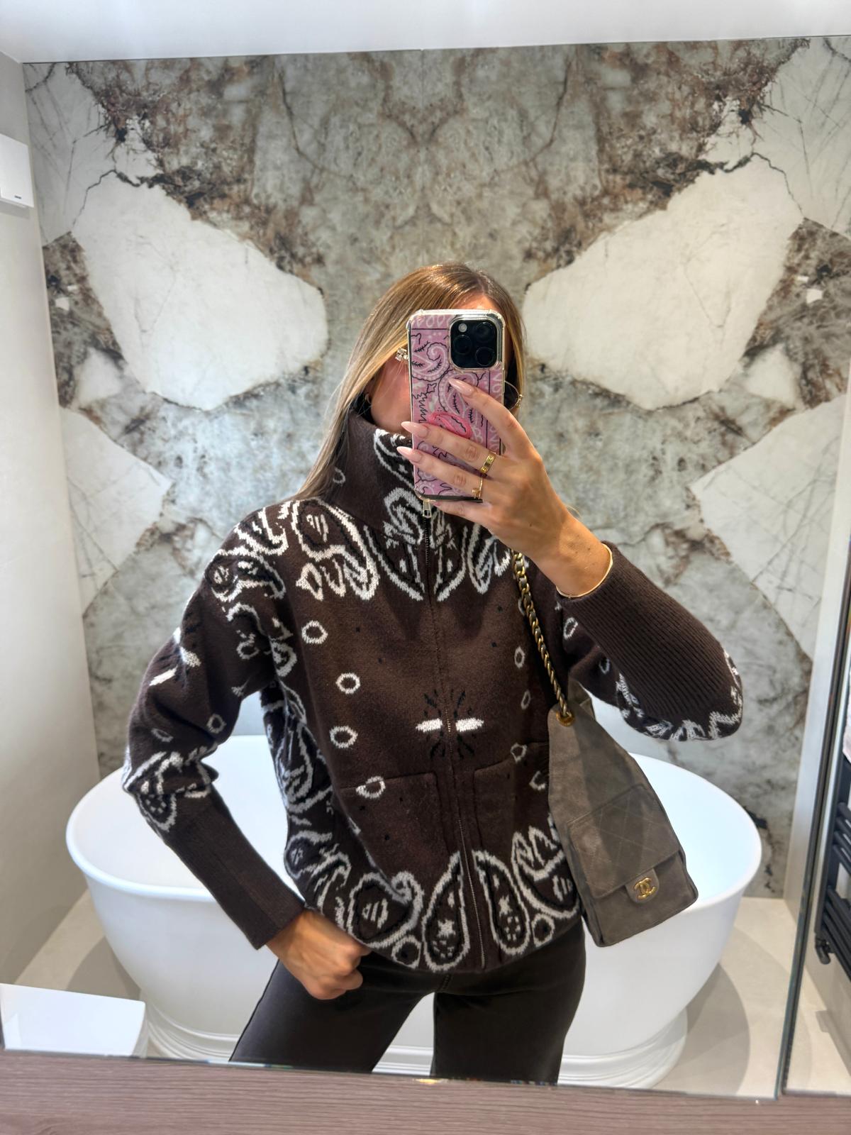 Bandana knit cardigan - brown