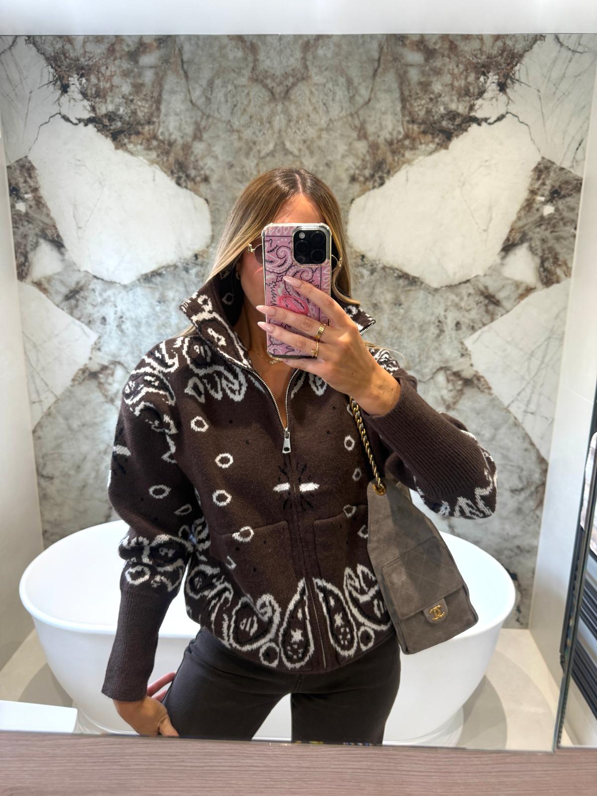 Bandana knit cardigan - brown