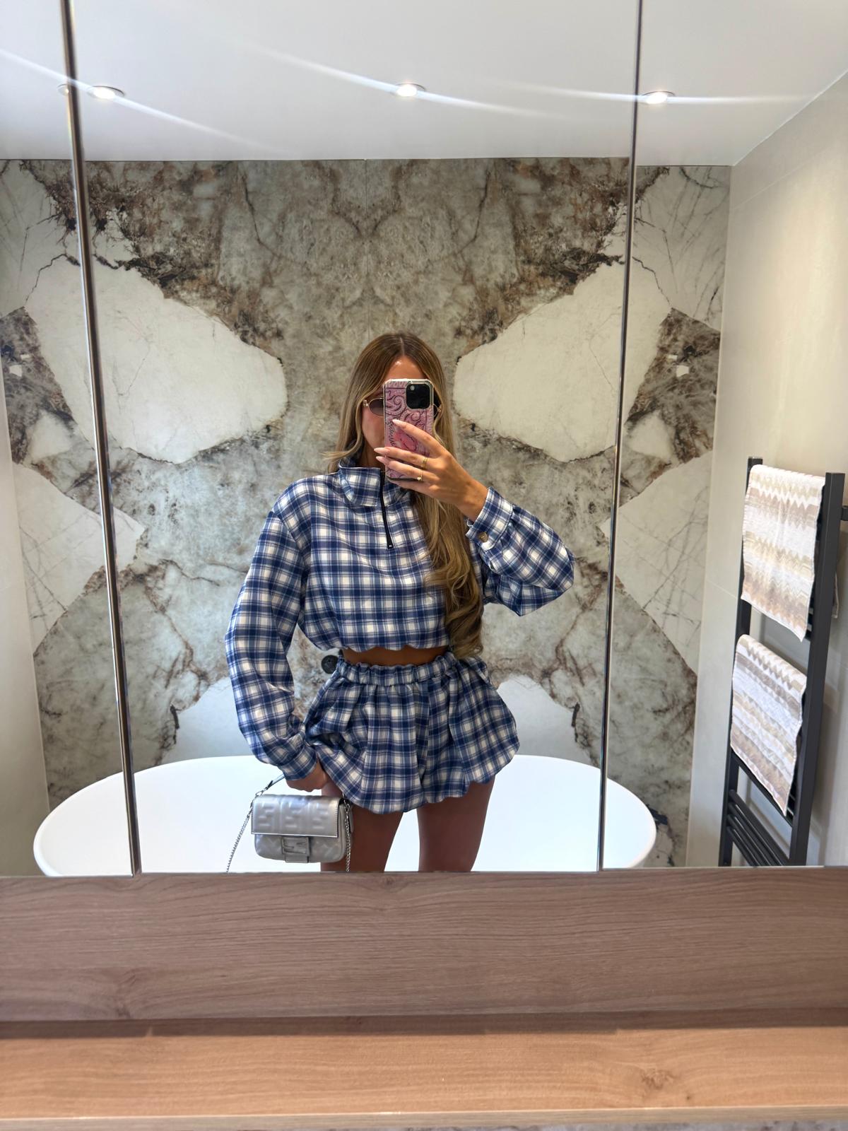 Check half zip co-ord - Blue