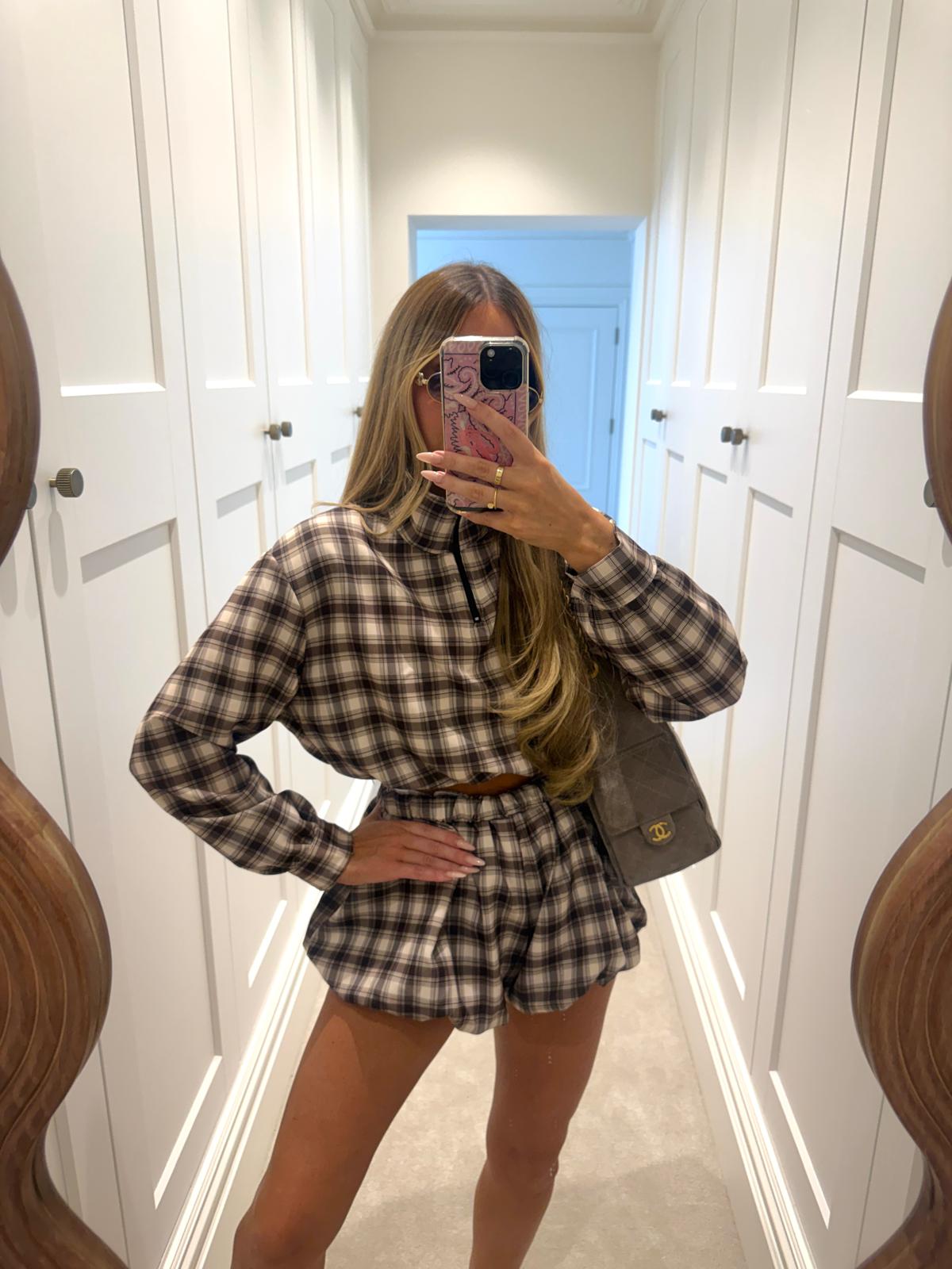 Check half zip co-ord - brown