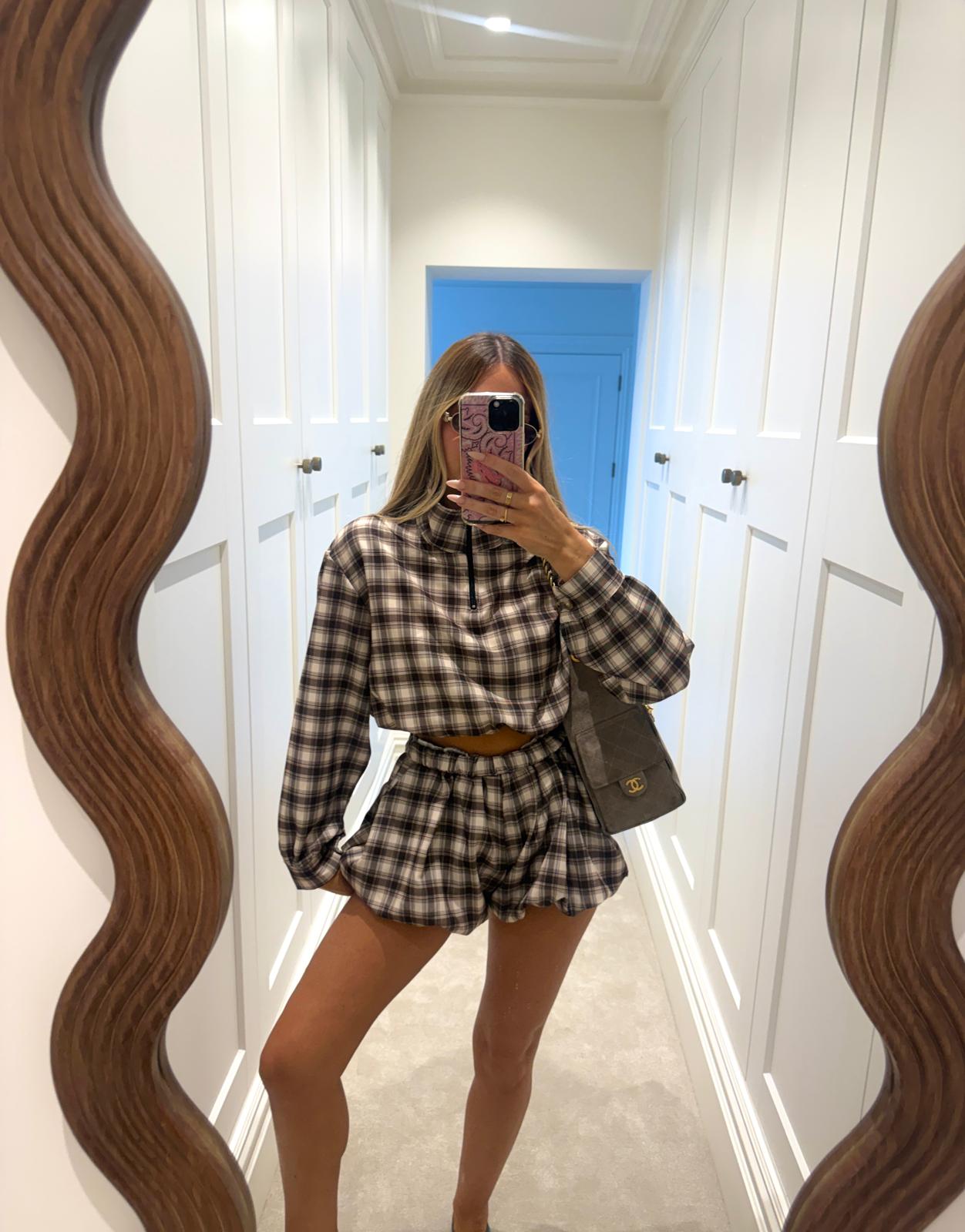 Check half zip co-ord - brown
