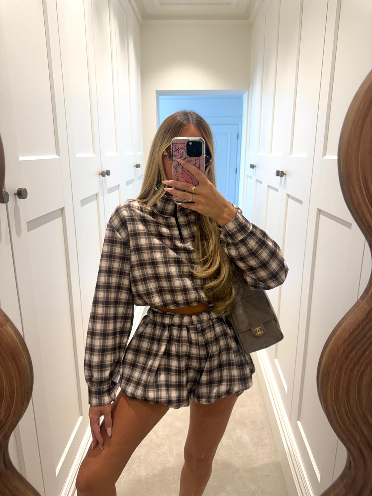 Check half zip co-ord - brown