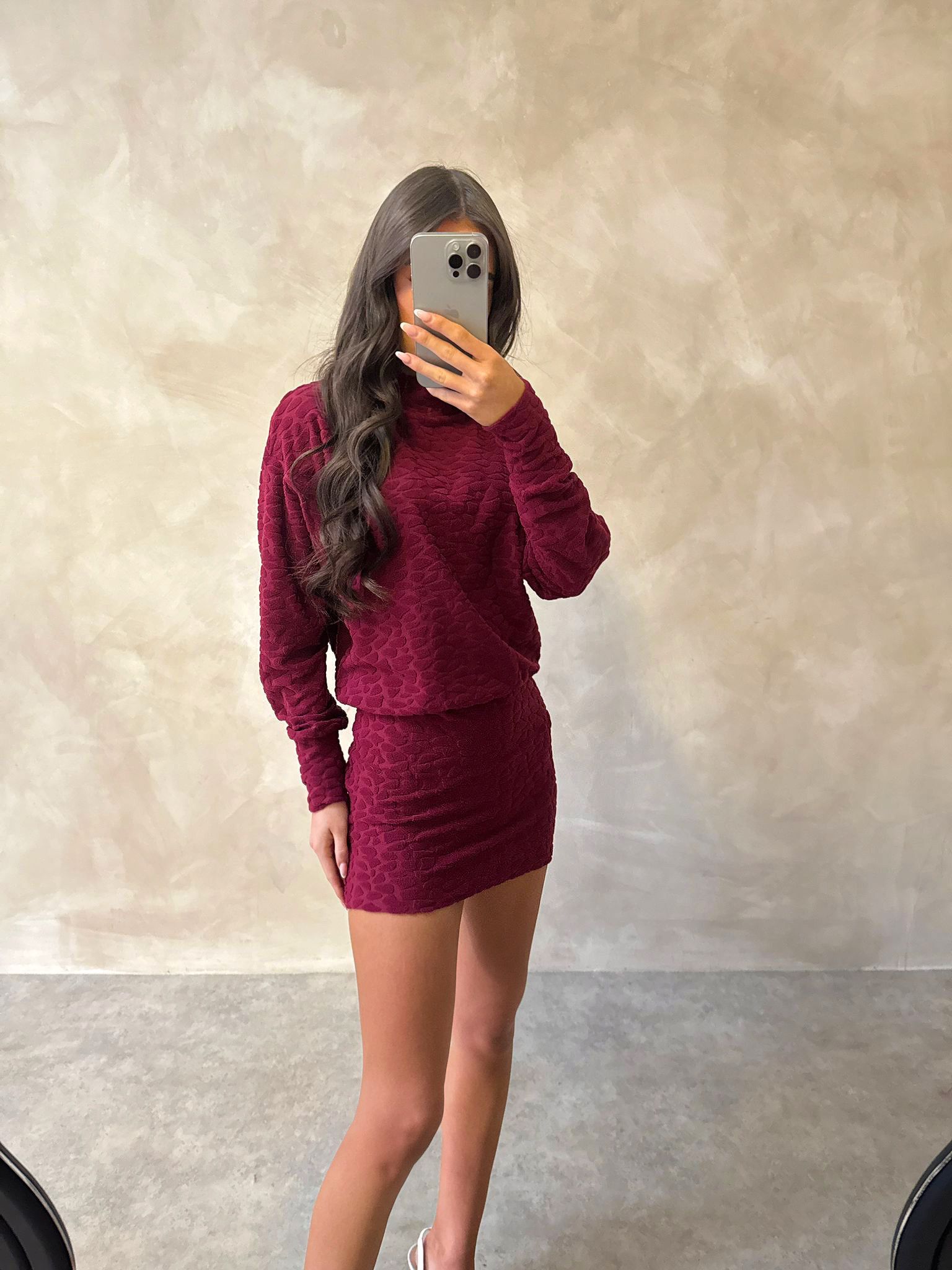 Towelling animal dress - burgundy