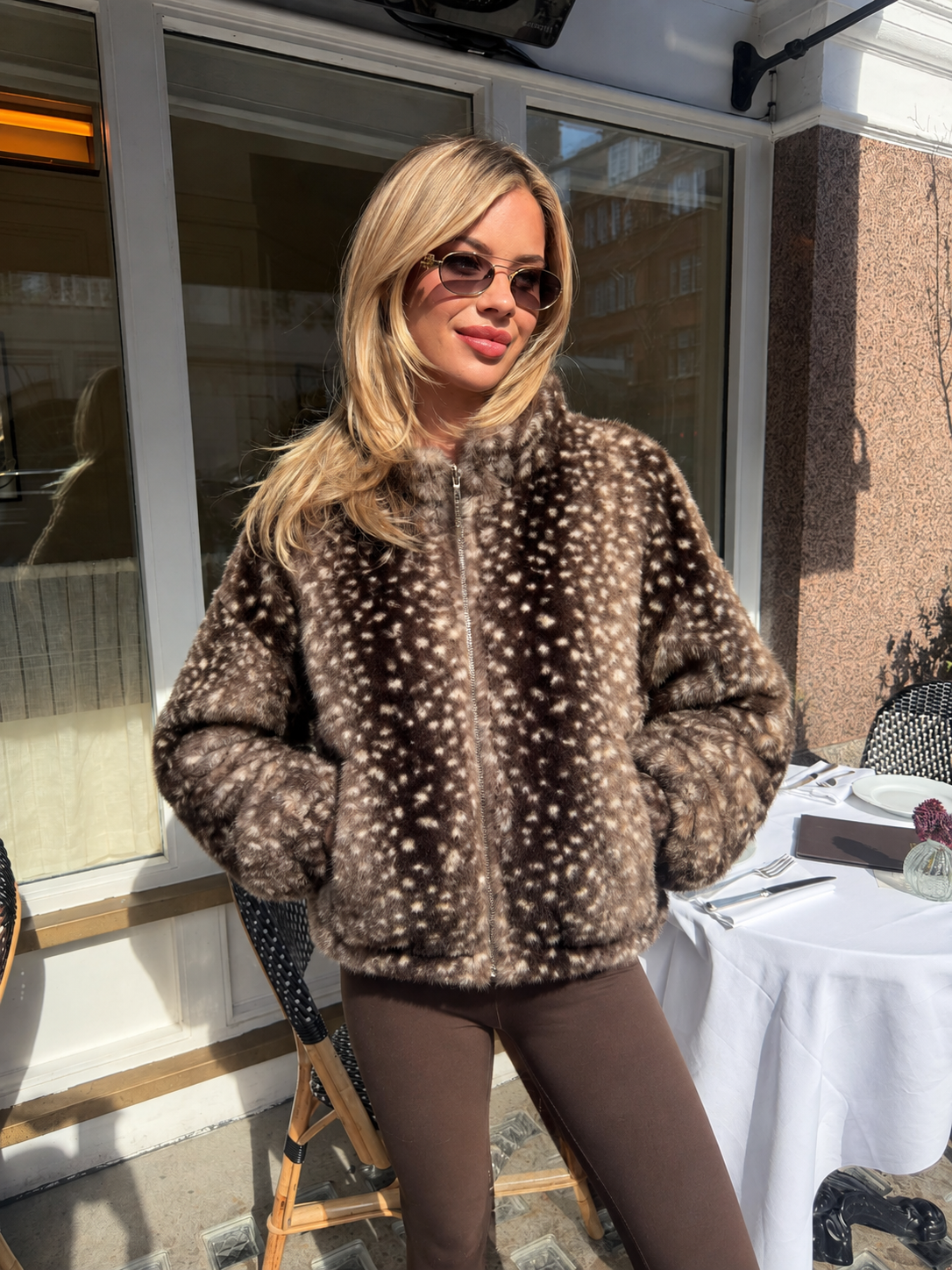 Bambi faux fur bomber jacket - brown