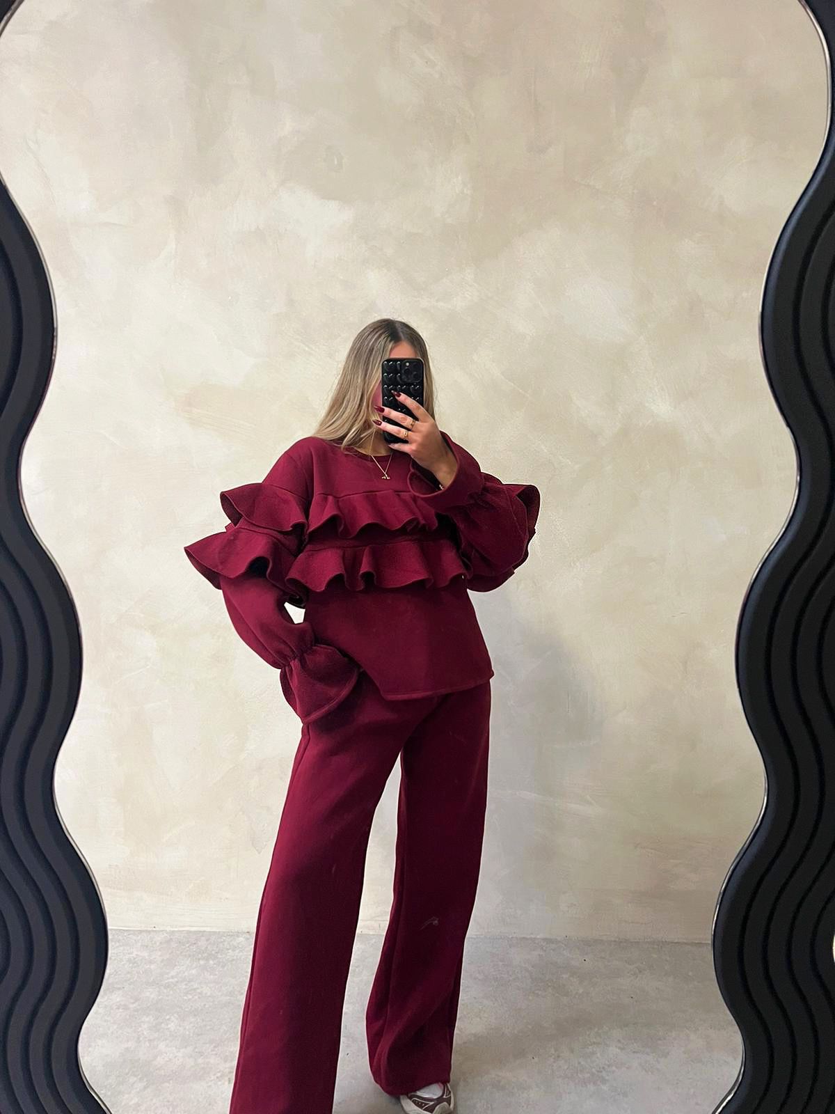 Gia Ruffle Tracksuit - wine