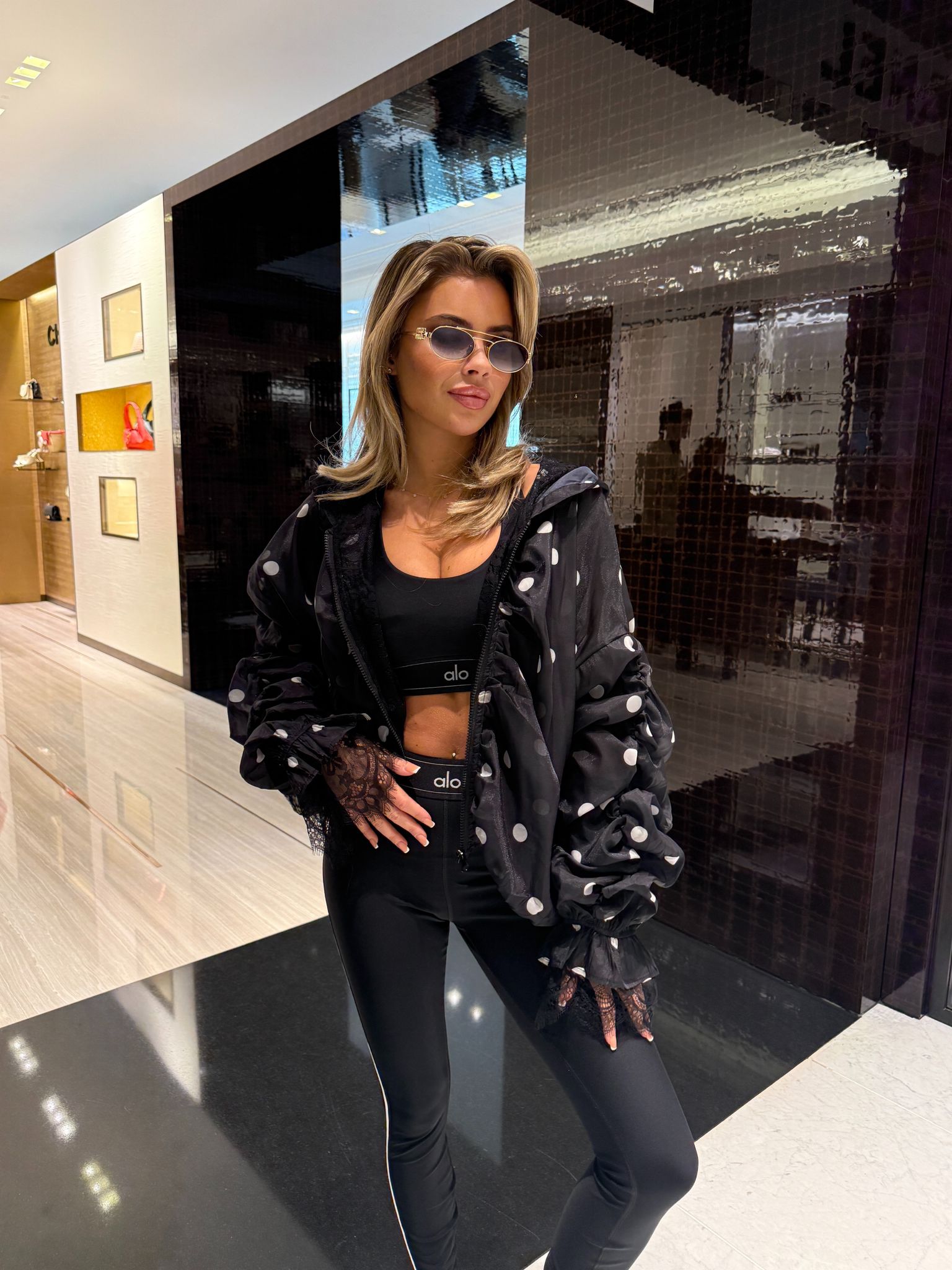 Dot zip up jacket - black