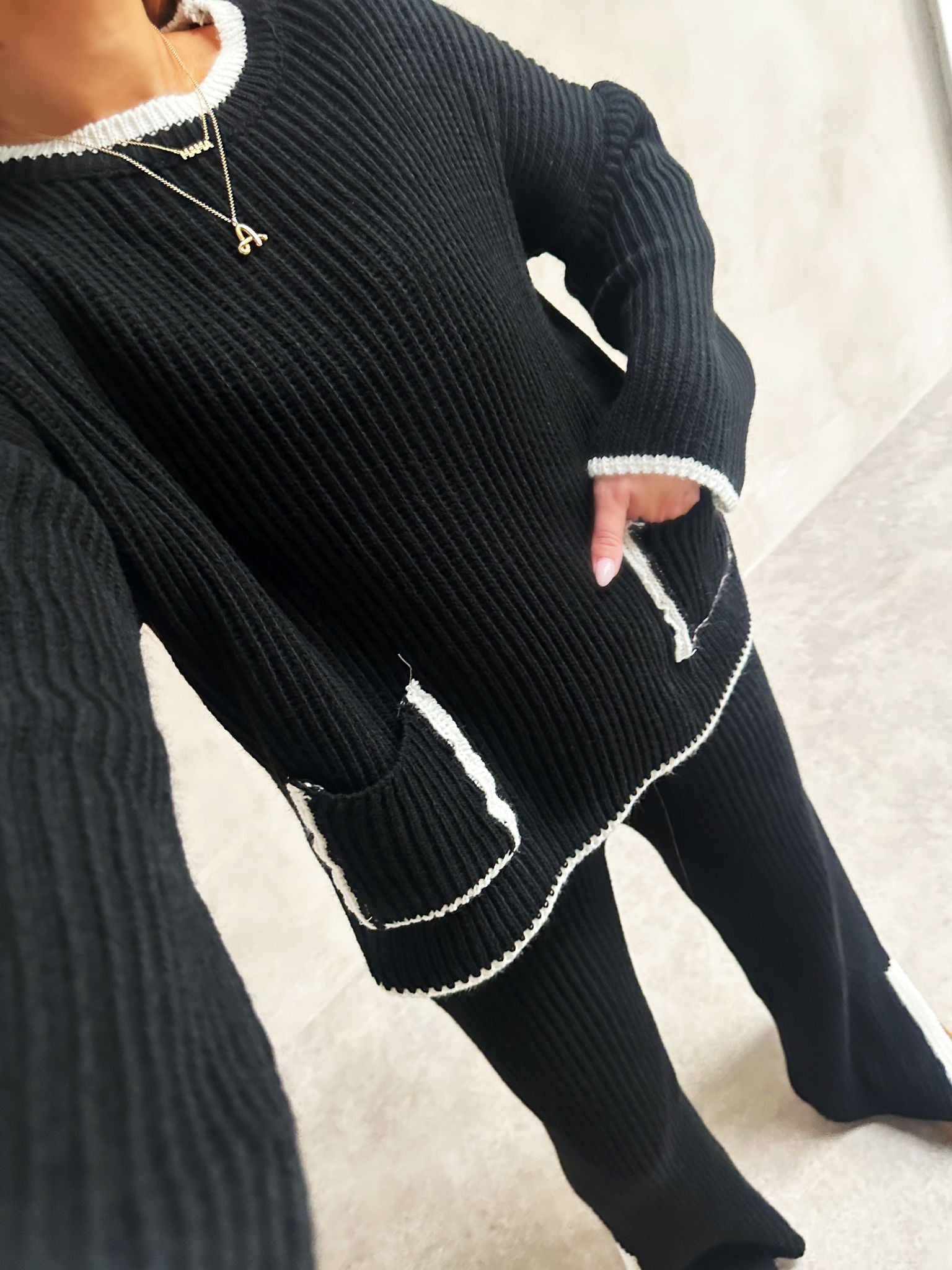 Pocket knit lounge set - black