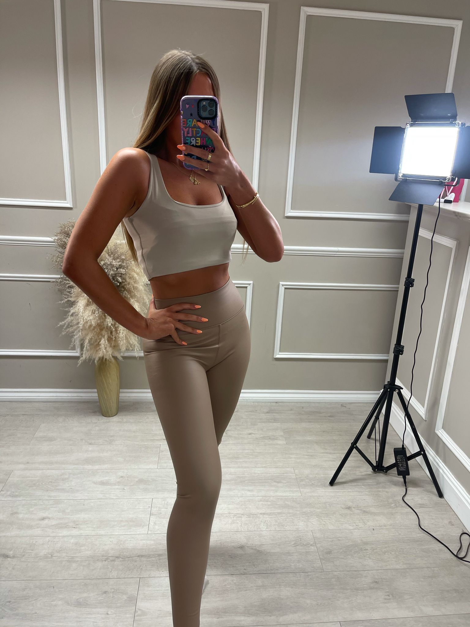 Beige Leather Leggings